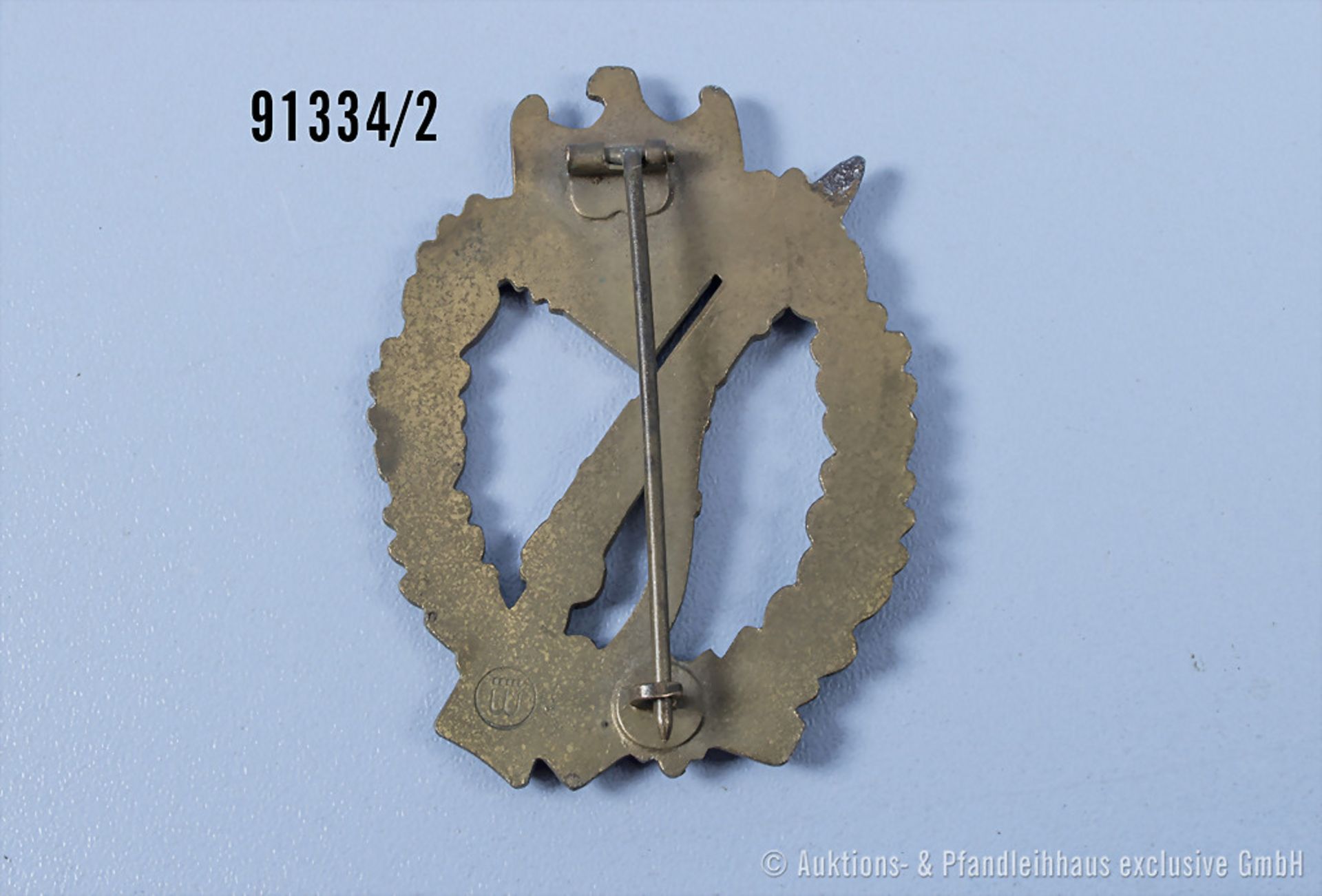 Infanterie-Sturmabzeichen in Bronze, Zinkausf., Hersteller "üü", guter Zustand, mit ... - Bild 2 aus 2