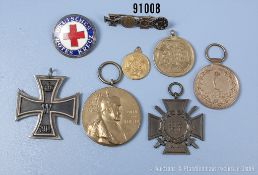 Konvolut EK 2 1914 mit beschädigter Aufhängung, Centenarmedaille, EKF, KDM 1870/71 mit ...