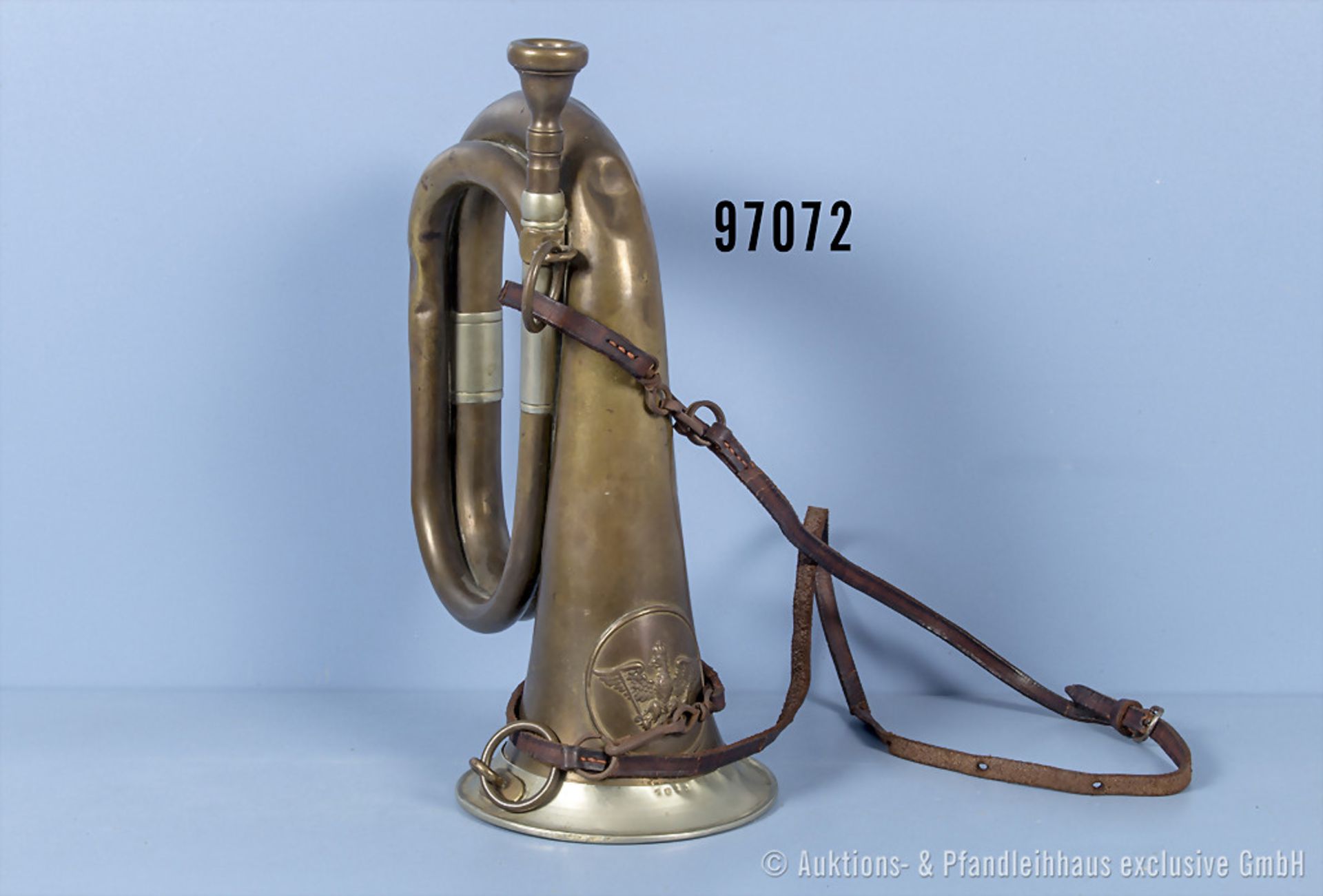 Preußen Signalhorn 1. WK, Hersteller "Gebr. Alexander Mainz 1913", H ca. 27,5 cm, guter ...