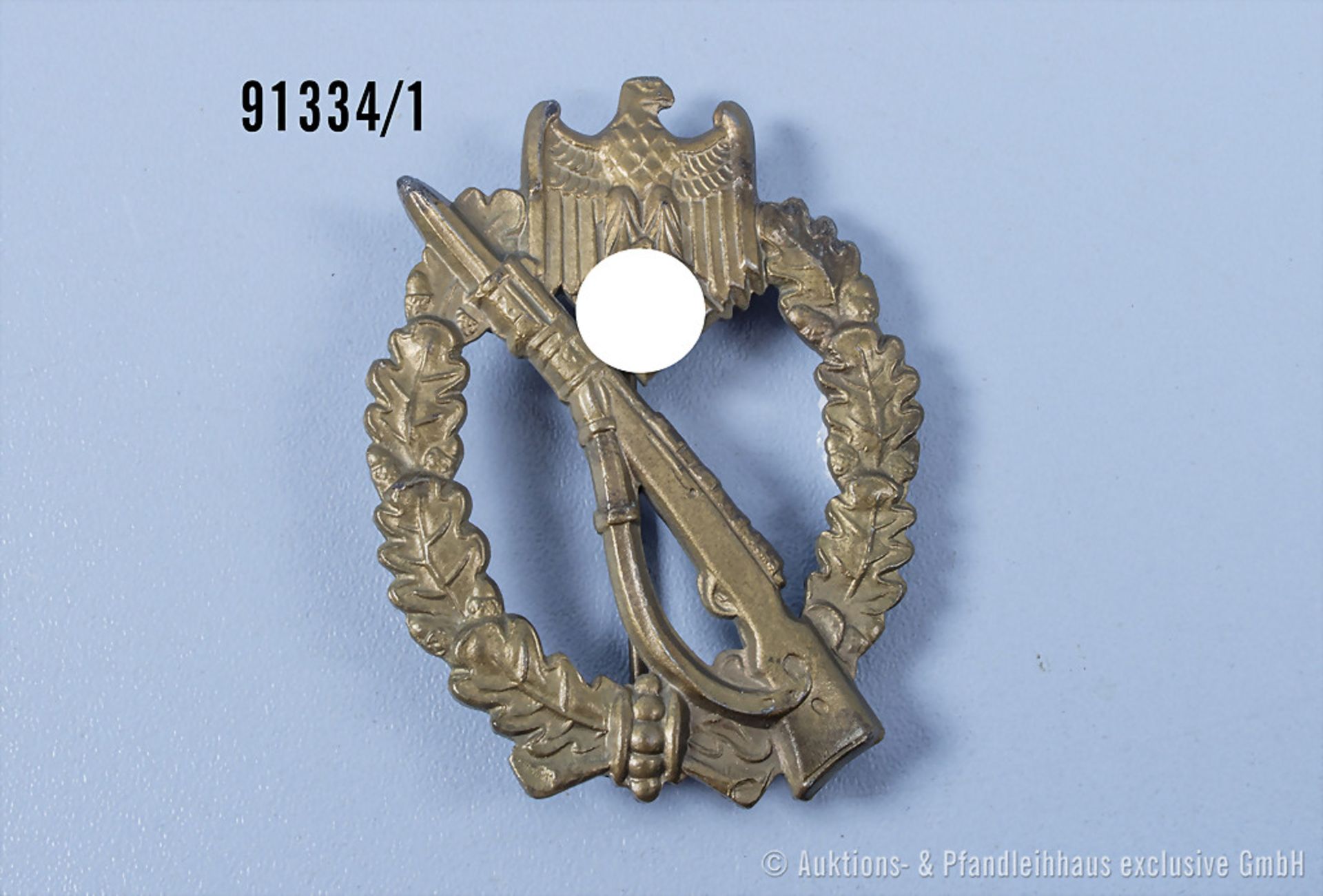 Infanterie-Sturmabzeichen in Bronze, Zinkausf., Hersteller "üü", guter Zustand, mit ...