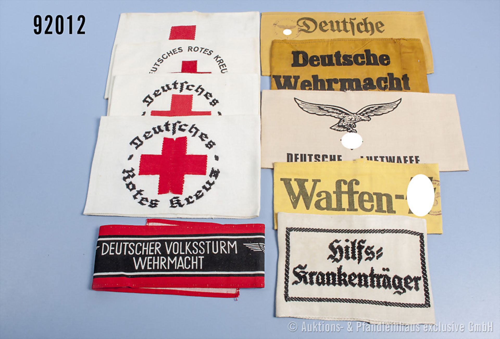 Konvolut 10 Armbinden, u.a. Deutsches Rotes Kreuz, Hilfs-Krankenträger, Deutscher ...