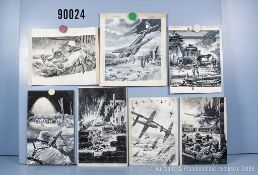Konv. 17 original schwarz/weiß Zeichnungen auf Karton von Titelbildern der ...