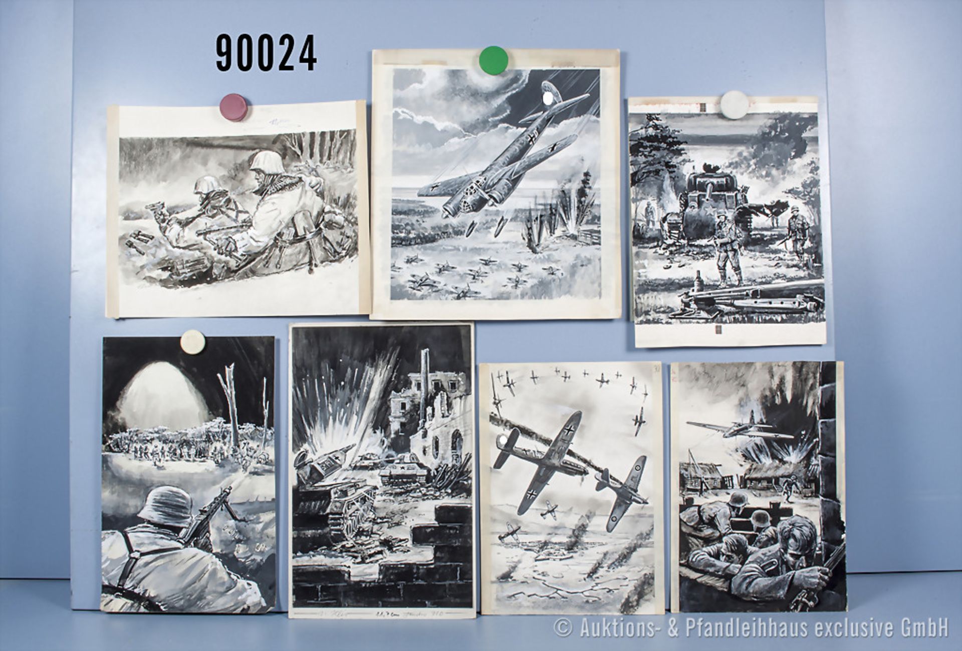 Konv. 17 original schwarz/weiß Zeichnungen auf Karton von Titelbildern der ...