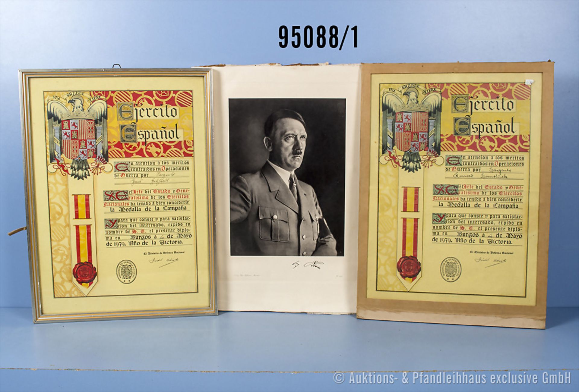 Konv. 4 großformatige Urkunden, Schützenschnur 1940, Beförderung zum Reichbahnrat 1942 ...