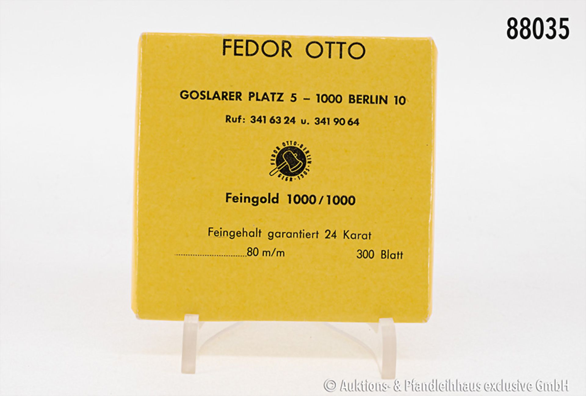 1 Packung Blattgold, 300 Blatt, 24 Karat Feingold, Fa. Fedor Otto, Berlin, in OVP, sehr ...