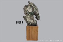 Pferdekopf-Skulptur, Bronze, von Nag Arnoldi (1928-2017), auf Holzsockel, H ca. 30,5 cm ...