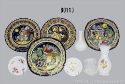 Konv. 8 Teile Rosenthal Porzellan, dabei 4 Weihnachtsteller, D je 28,5 cm, Künstler ...