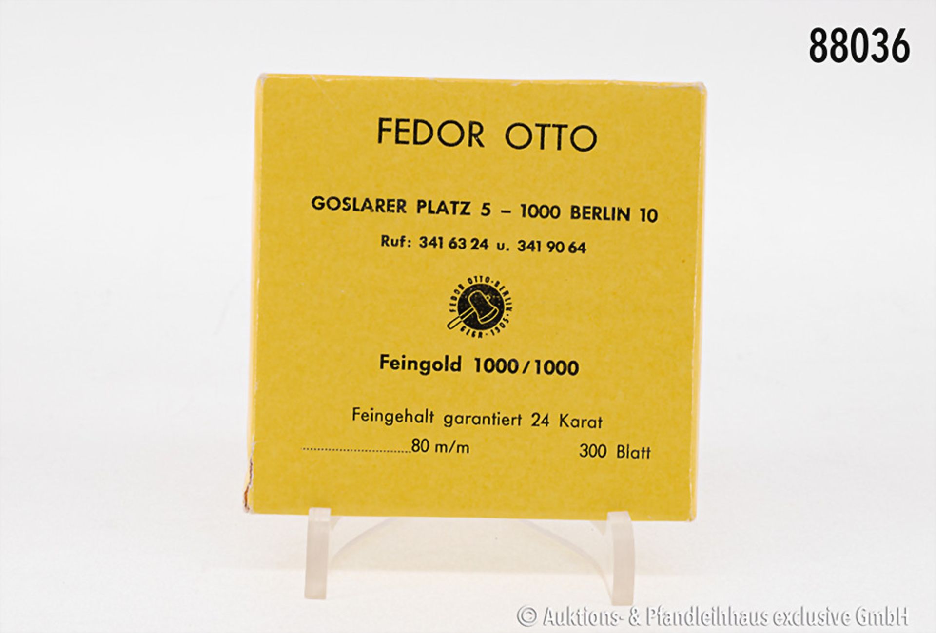 1 Packung Blattgold, 300 Blatt, 24 Karat Feingold, Fa. Fedor Otto, Berlin, in OVP, sehr ...