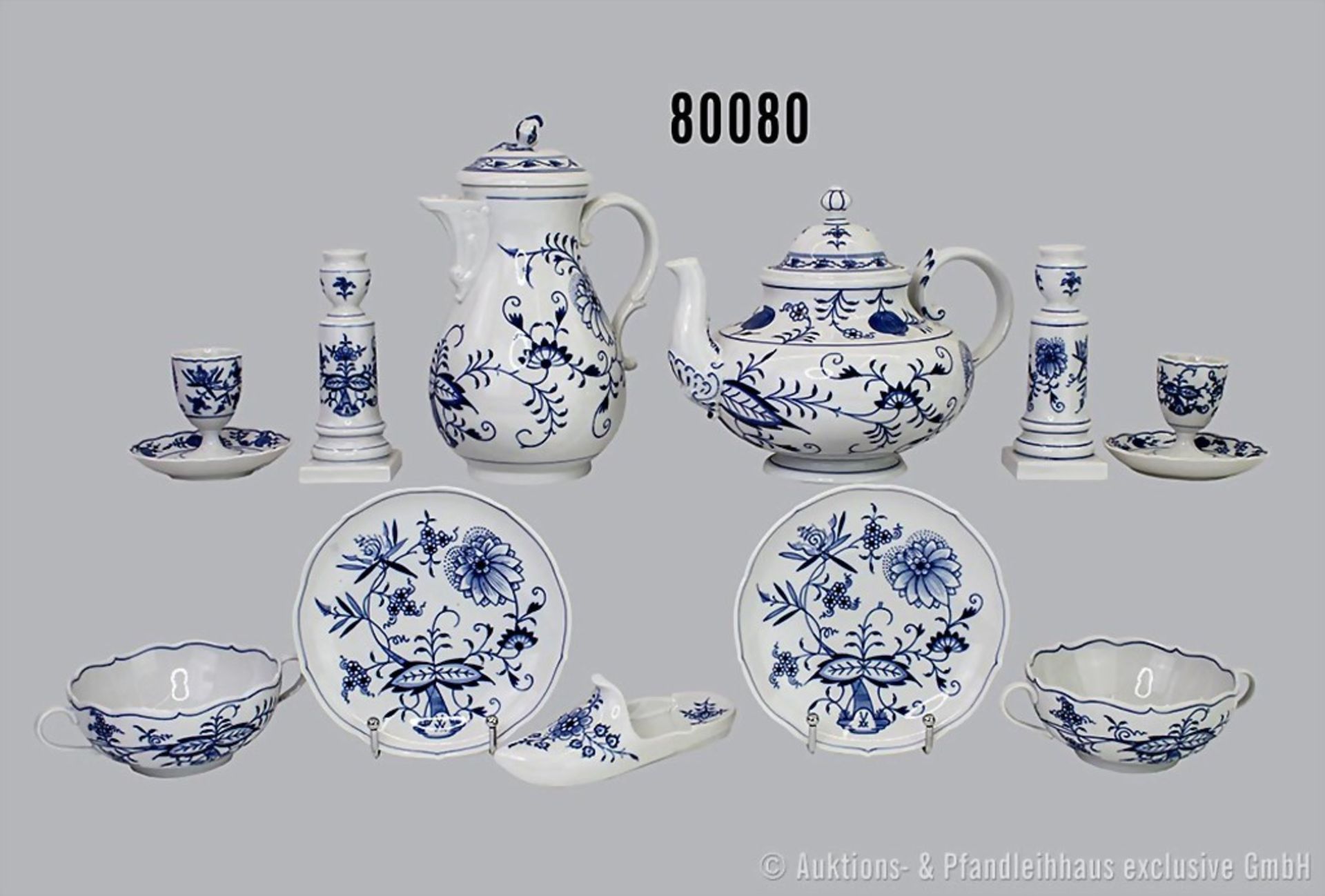 Konv. Porzellan, Meissen, Zwiebelmuster, Form-Nr. 53250, dabei 1 große Platte, D 33 cm, ...