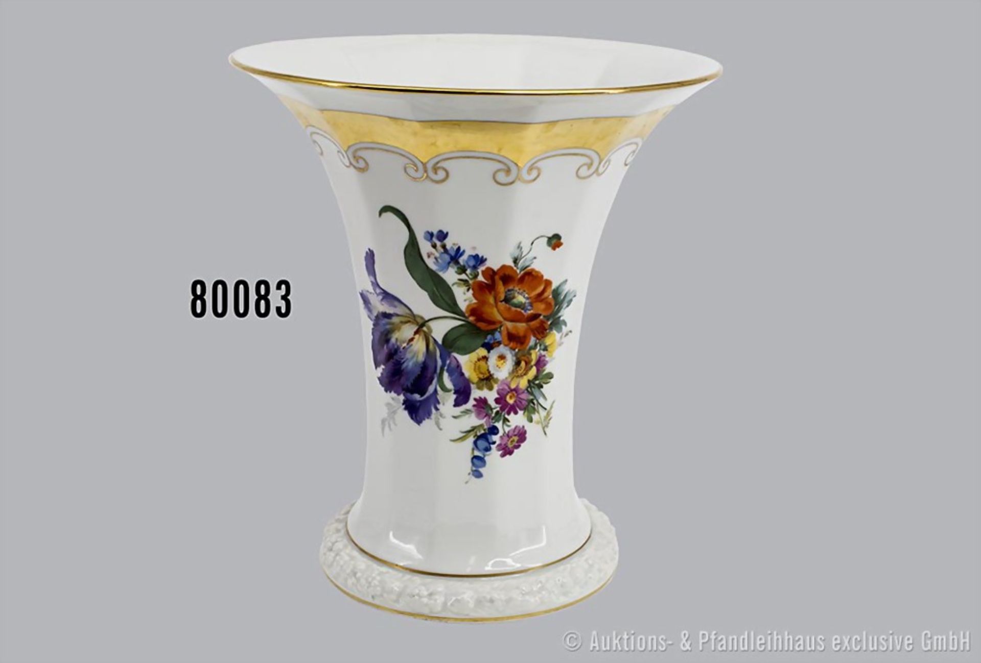 Porzellan Vase, Rosenthal Kunstabteilung Selb, US Zone, Goldrand, Blumendekor, am Sockel ...