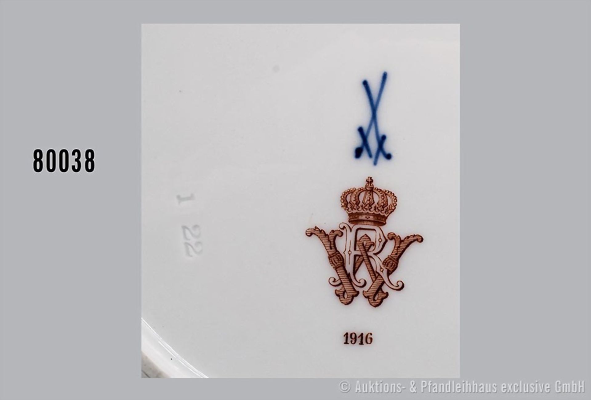 Porzellan flacher Teller, D 24 cm, Meissen, aus dem Service für Kaiser Wilhelm II. ... - Bild 2 aus 2