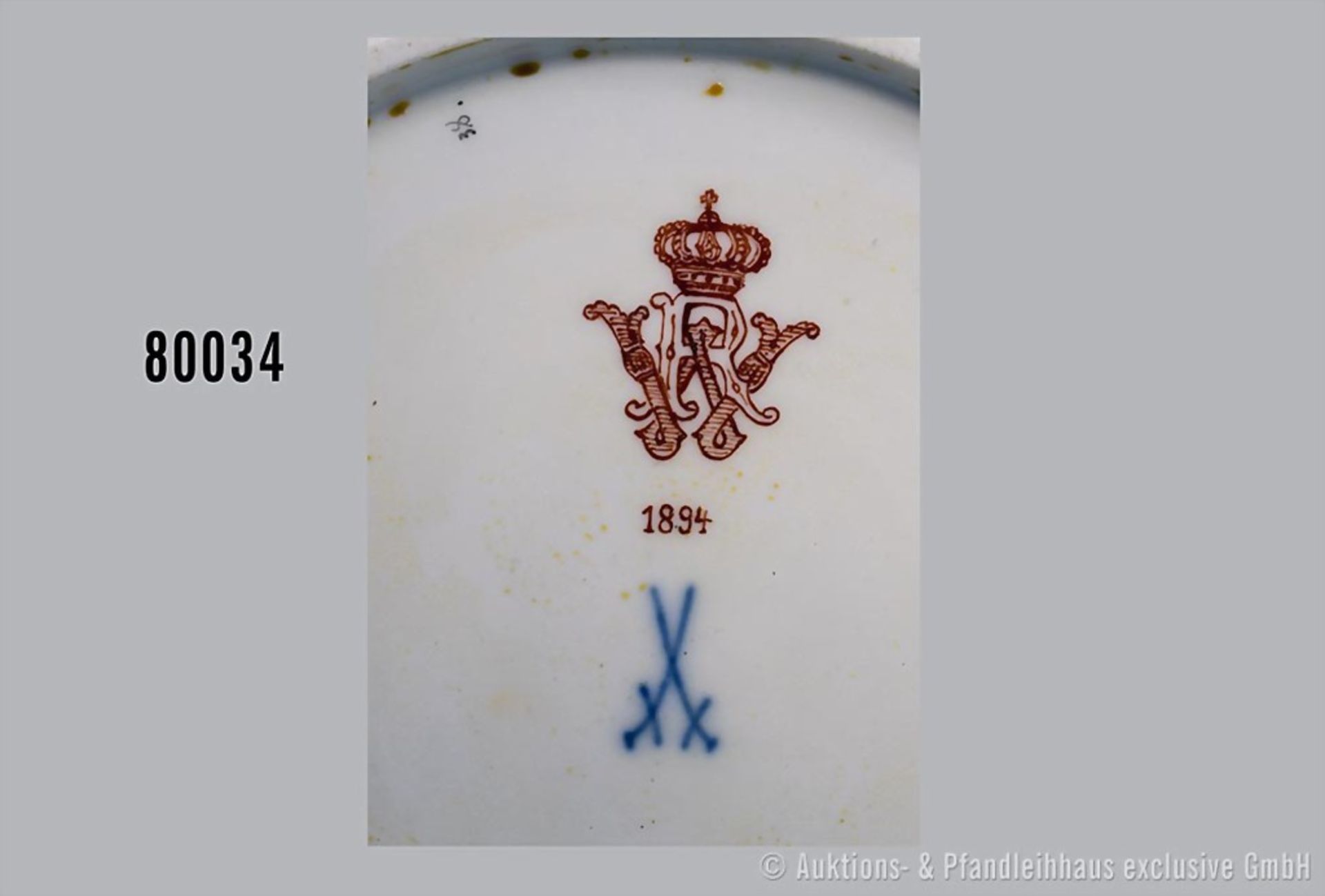 Porzellan flacher Teller, D 24 cm, Meissen, aus dem Service für Kaiser Wilhelm II. ... - Bild 2 aus 3