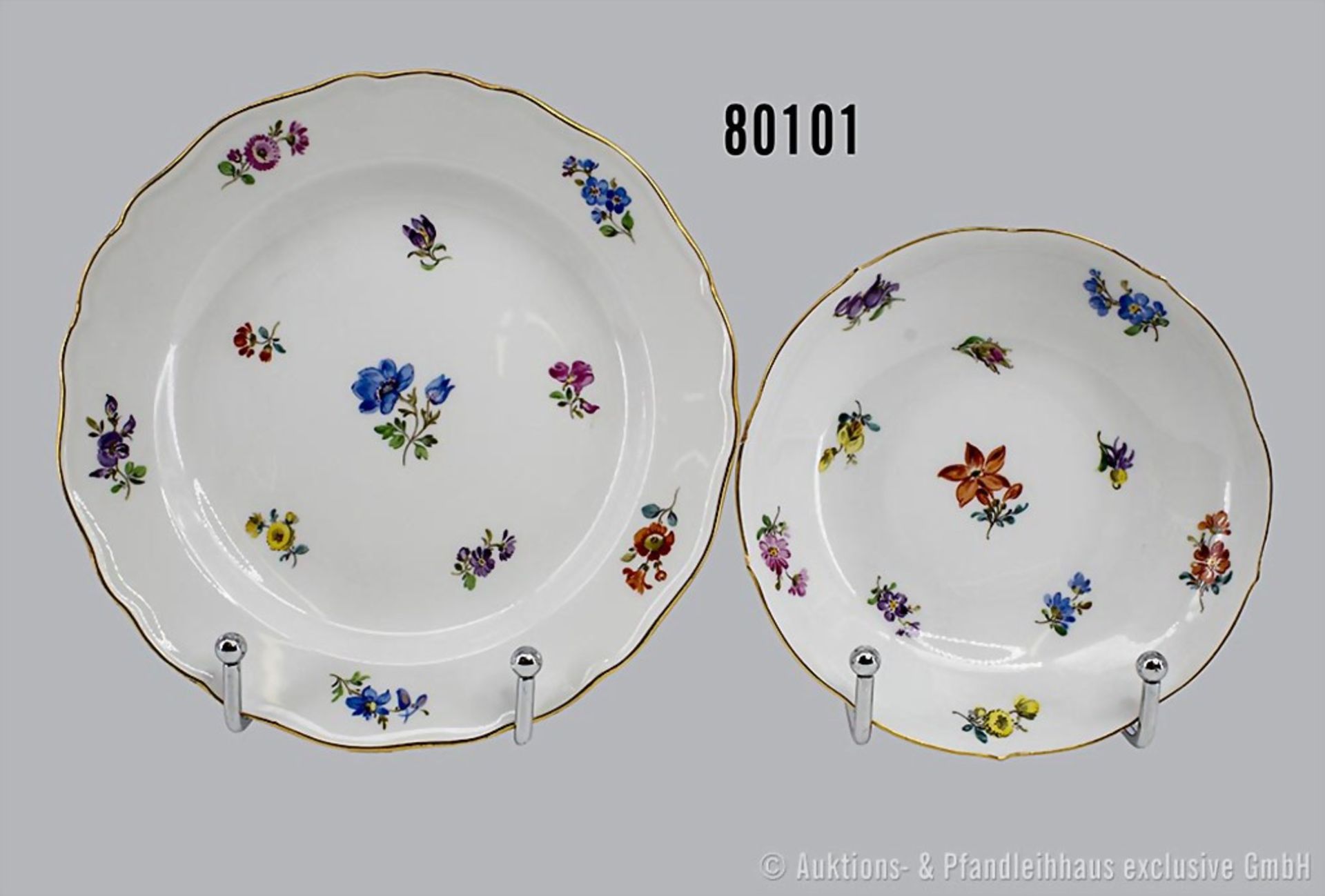 Konv. Porzellan 2 verschiedene Teller, Meissen, 1. Wahl, um 1900, D bis 17 cm, guter ...