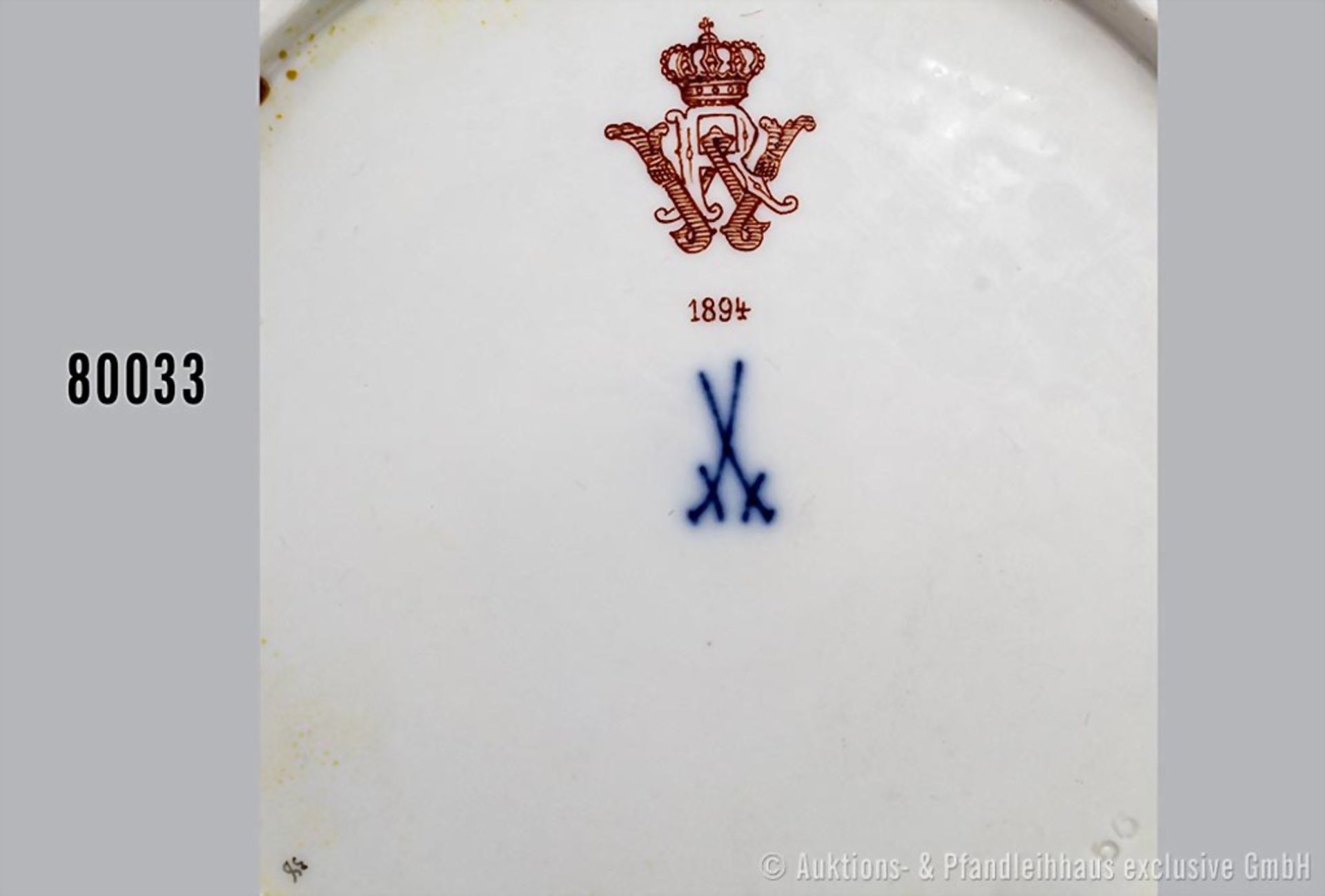 Porzellan flacher Teller, D 24 cm, Meissen, aus dem Service für Kaiser Wilhelm II. ... - Bild 2 aus 2