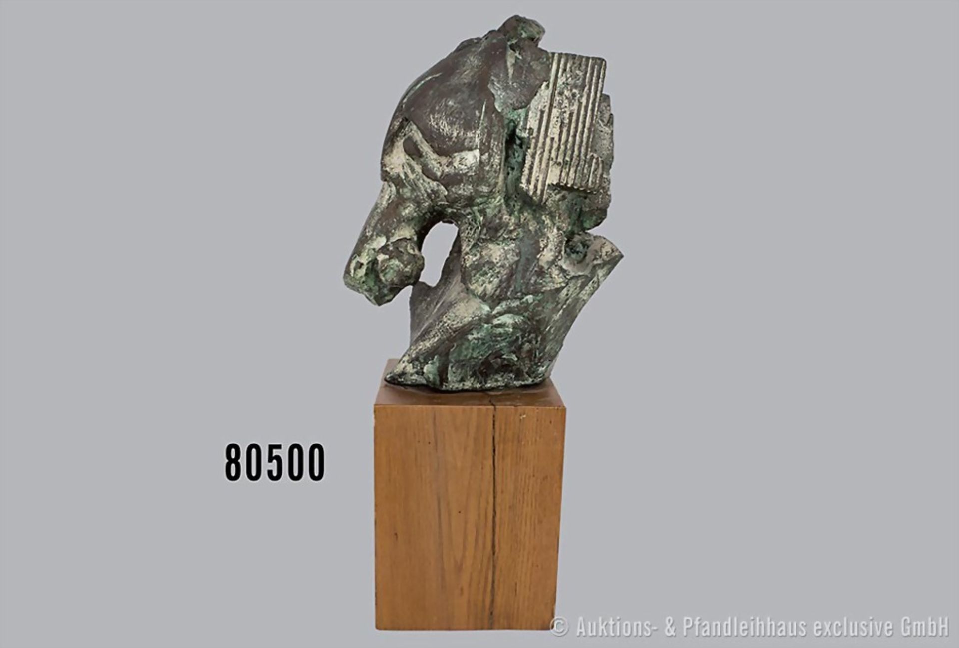 Pferdekopf-Skulptur, Bronze, von Nag Arnoldi (1928-2017), auf Holzsockel, H ca. 30,5 cm ... - Bild 2 aus 2