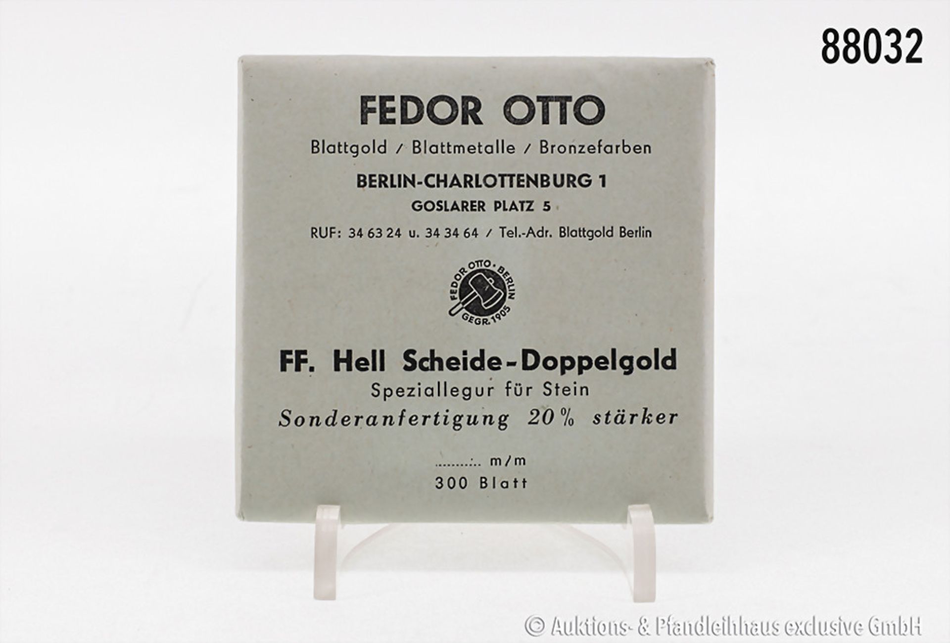 1 Packung Blattgold, 300 Blatt, Fa. Fedor Otto, Berlin, Speziallegur für Stein, ...