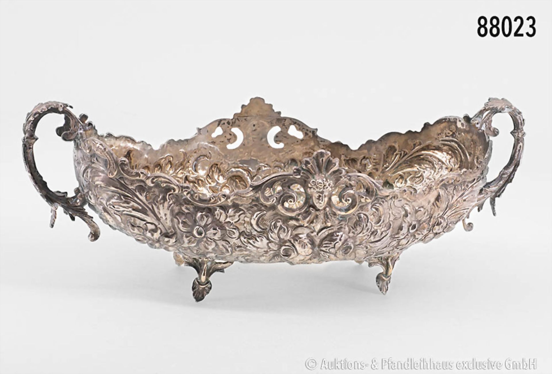 Silber-Jardiniere, ca. 1900, 900er Silber, mit floralem Dekor mit 2 Frauenkopf-Appliken, ...