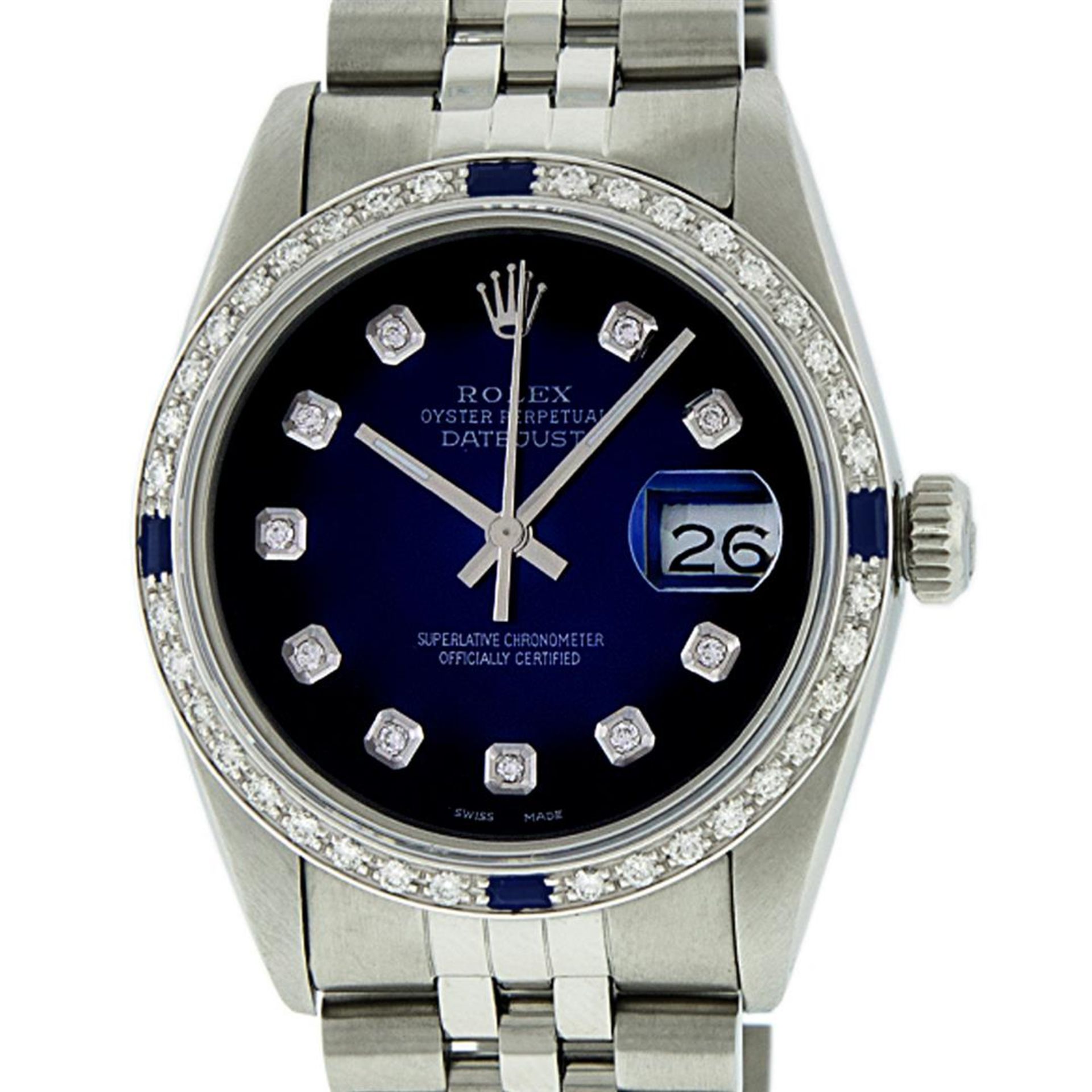 Rolex Mens Stainless Steel Blue Vignette Diamond & Sapphire Datejust Wristwatch - Image 2 of 9