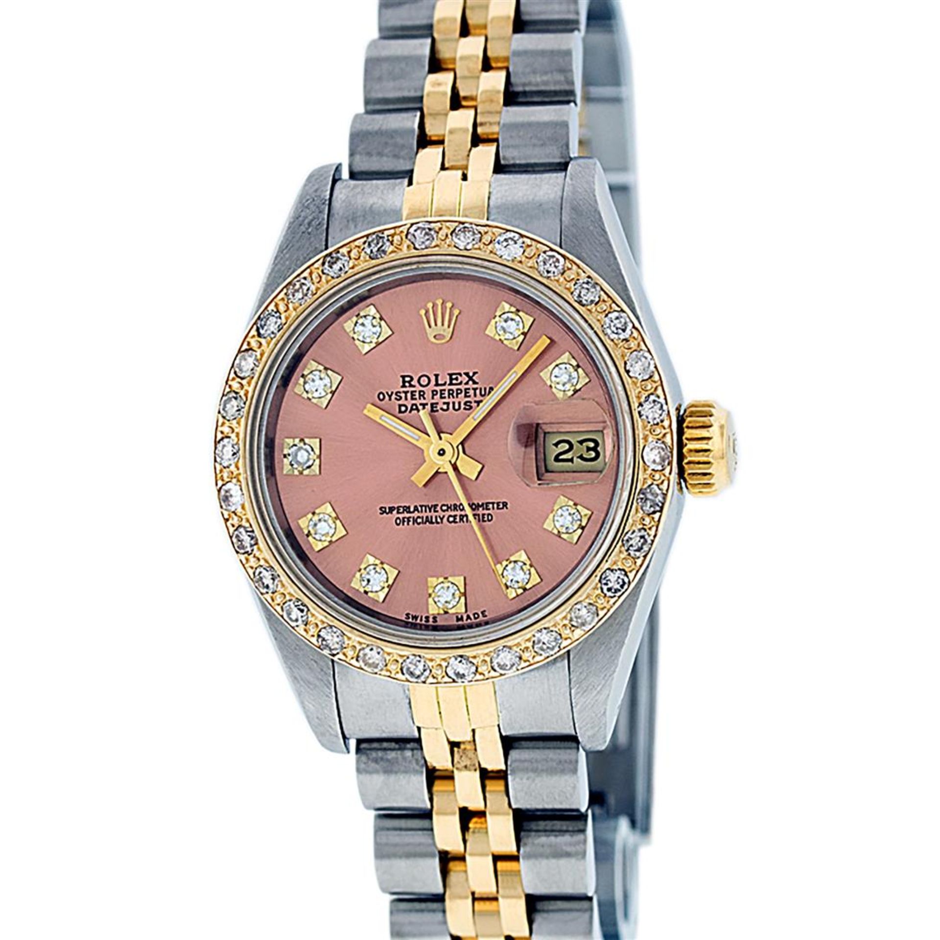 Rolex Ladies 2 Tone Salmon Diamond Oyster Perpetual Datejust Wristwatch - Image 6 of 9