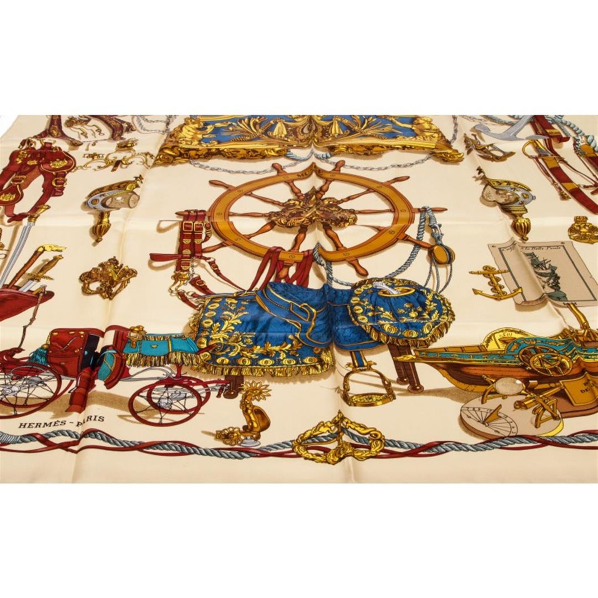 Hermes Beige Bateau A Vapeur De Jouffroy D'Abbans Silk Scarf - Image 2 of 2