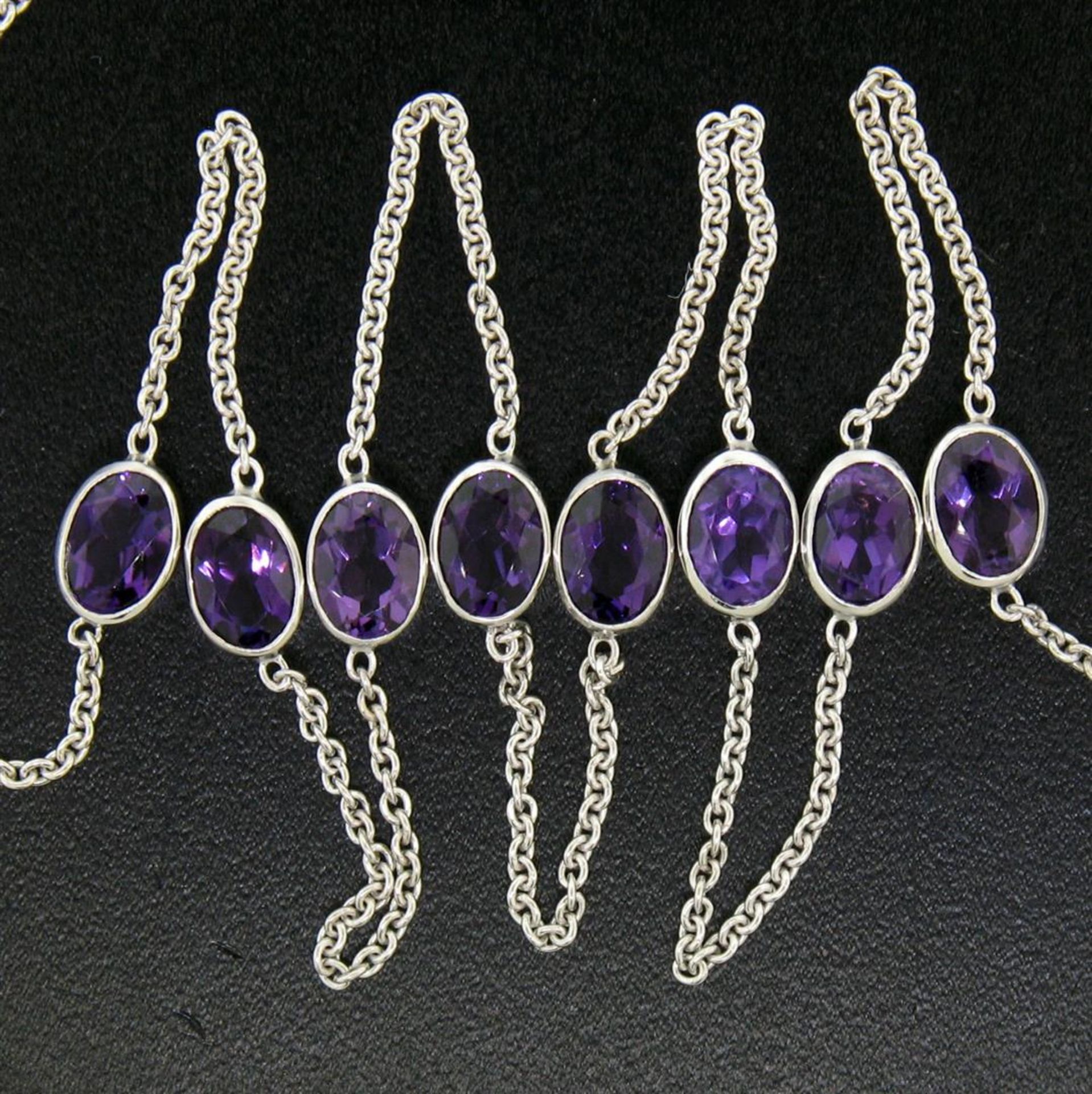 14k White Gold 8 ctw 8 Station Amethyst by the Yard 20" Cable Link Chain Necklac - Image 5 of 7