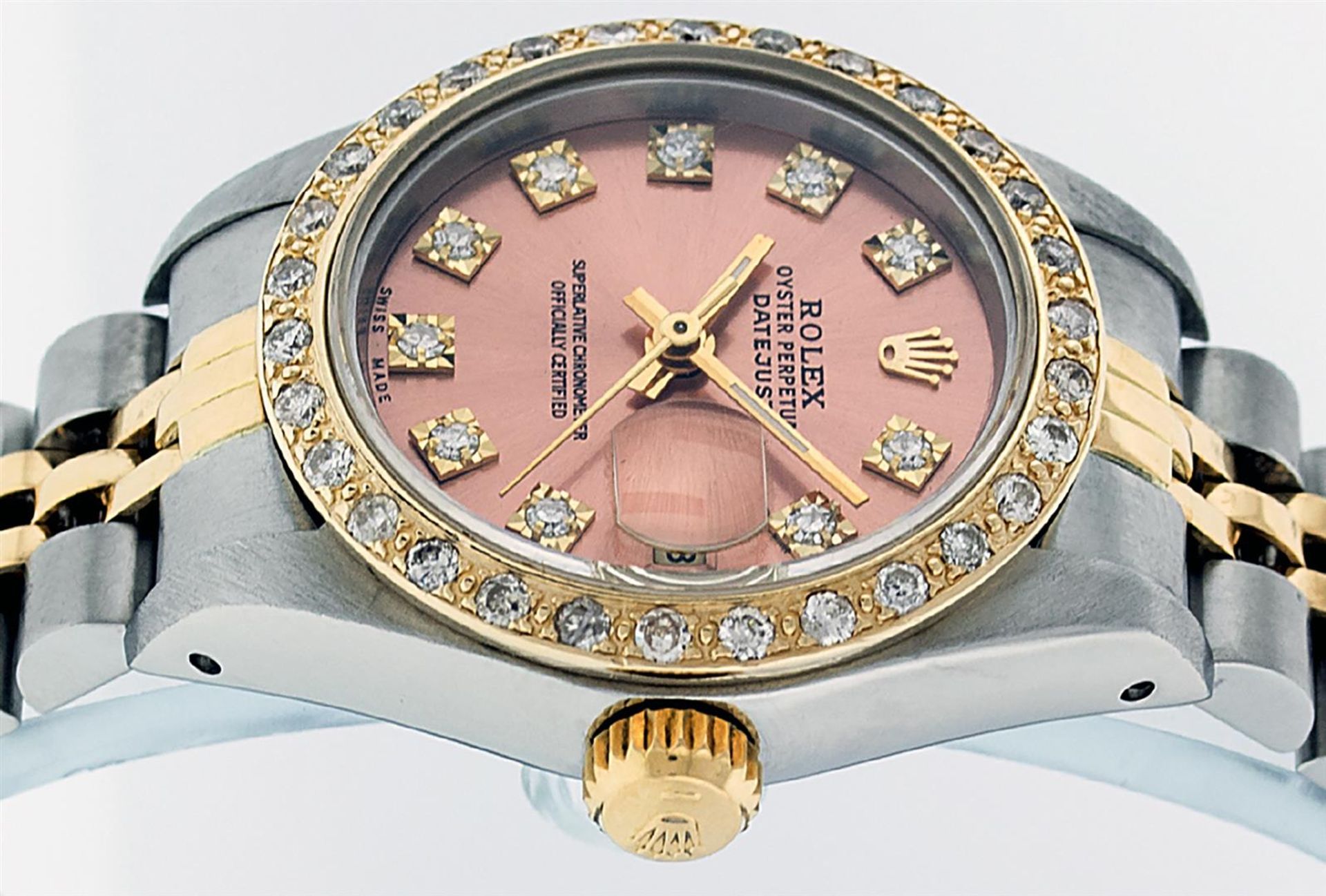 Rolex Ladies 2 Tone Salmon Diamond Oyster Perpetual Datejust Wristwatch - Image 8 of 9