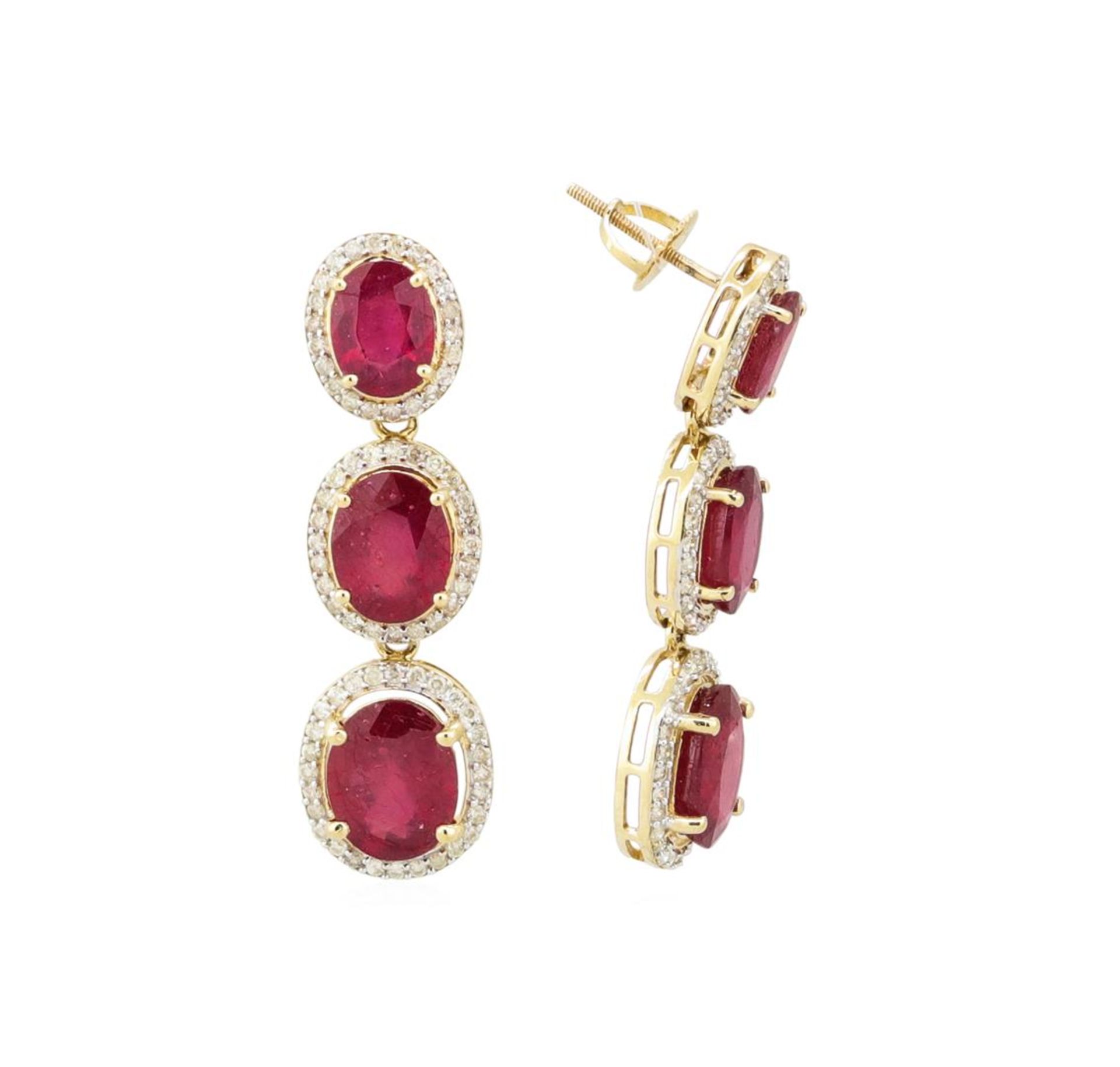 15.25 ctw Ruby and Diamond Earrings - 14KT Yellow Gold - Image 2 of 2