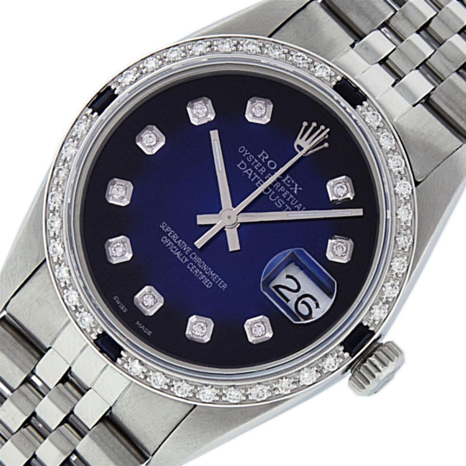 Rolex Mens Stainless Steel Blue Vignette Diamond & Sapphire Datejust Wristwatch - Image 3 of 9