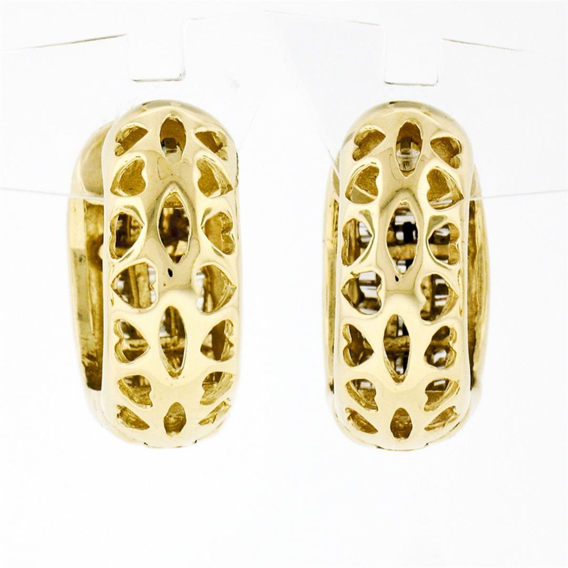 14K Yellow Gold 1.10 ctw 3 Row Channel Baguette Cut Diamond Hoop Huggie Earrings - Image 3 of 6