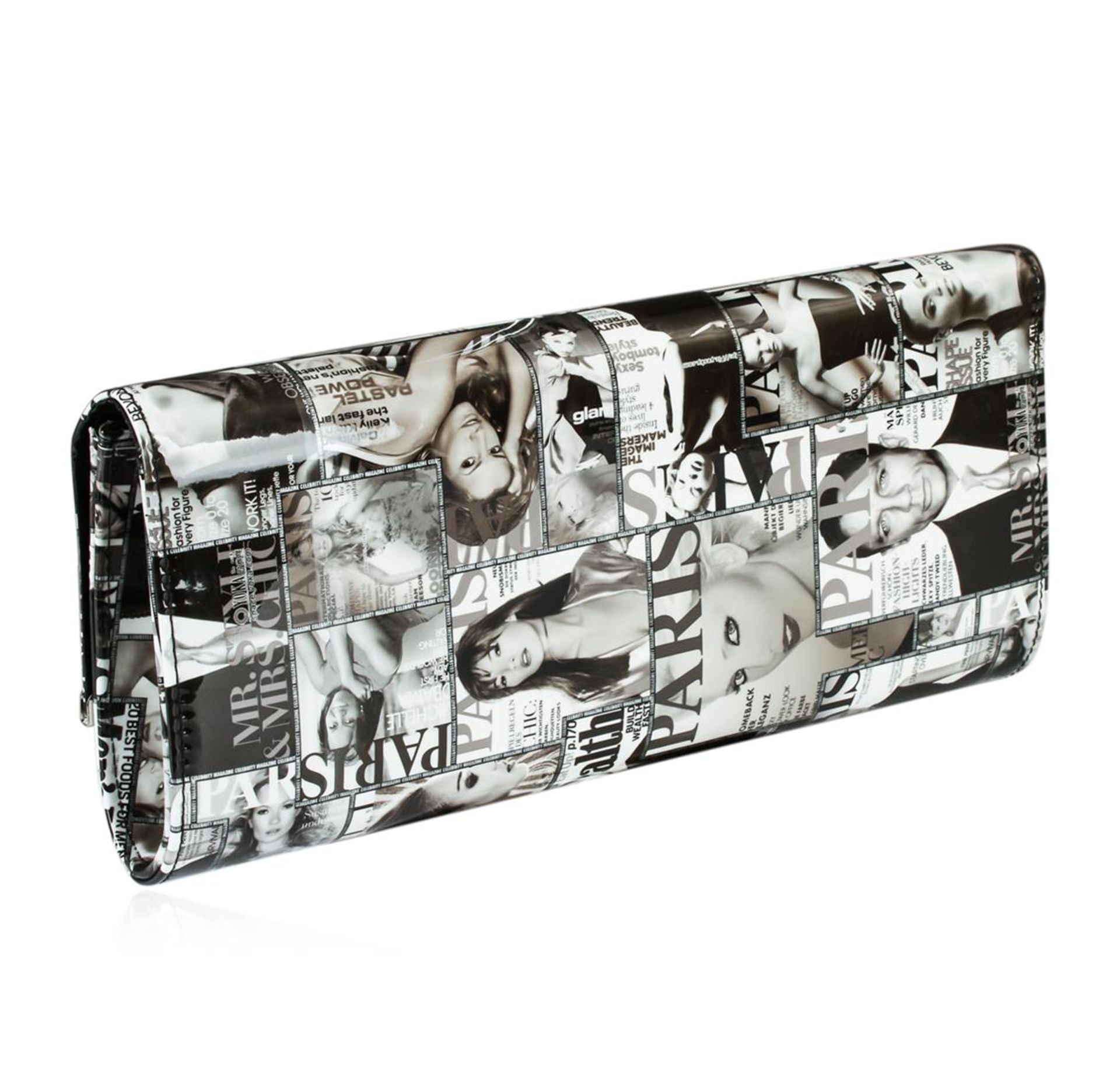 Black and White Fashionista Patent Oversized Clutch - Image 2 of 3