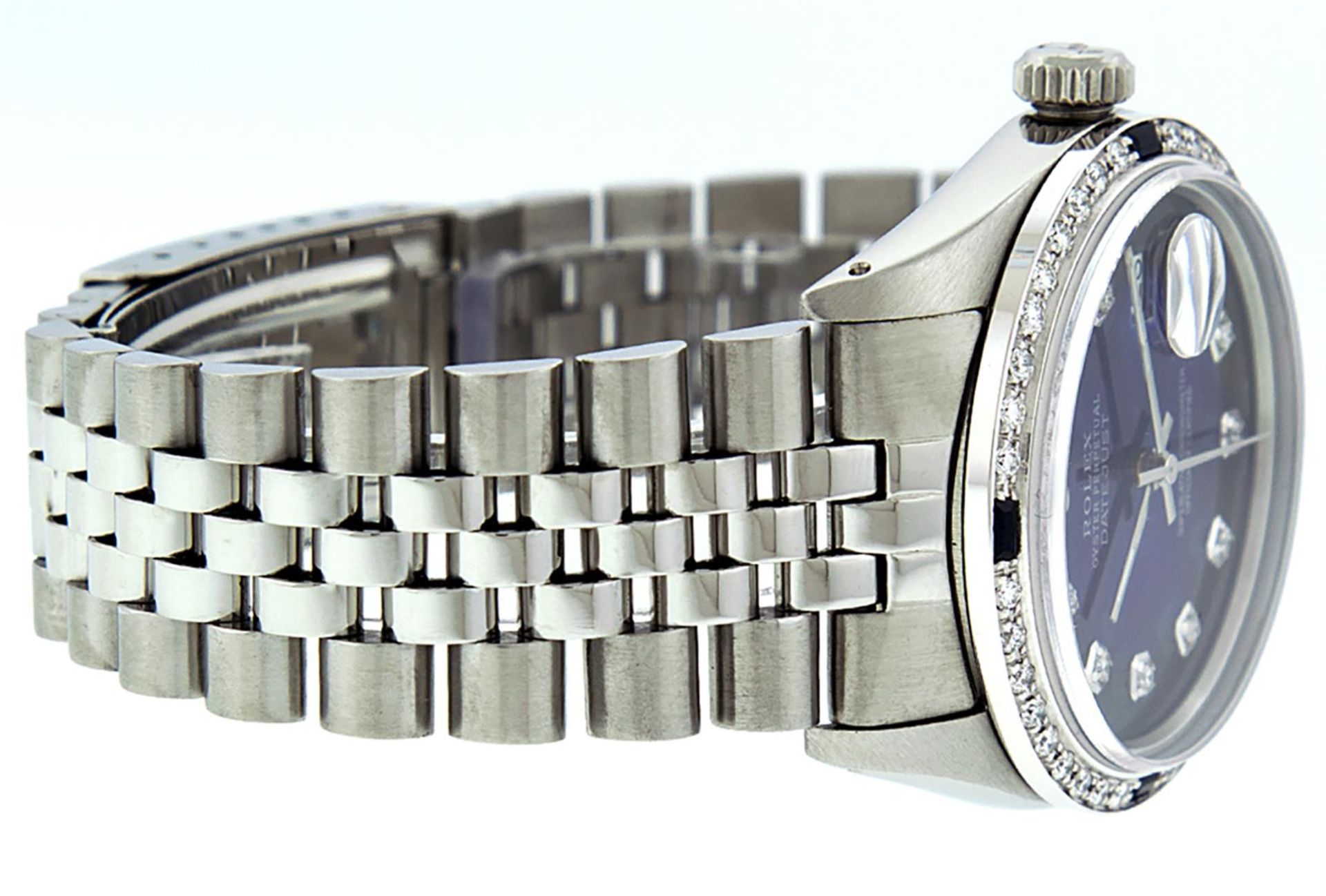 Rolex Mens Stainless Steel Blue Vignette Diamond & Sapphire Datejust Wristwatch - Image 4 of 9