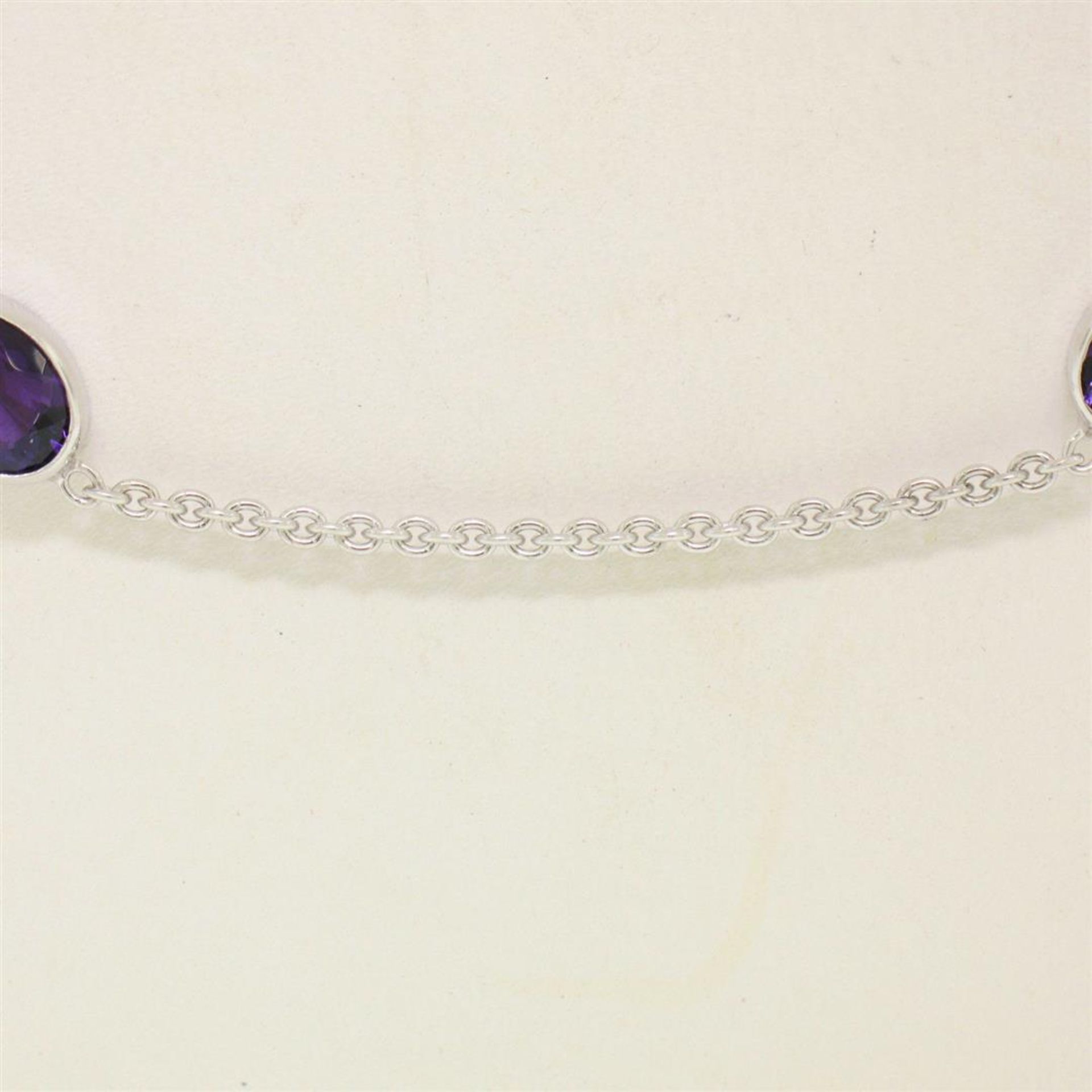 14k White Gold 8 ctw 8 Station Amethyst by the Yard 20" Cable Link Chain Necklac - Image 3 of 7