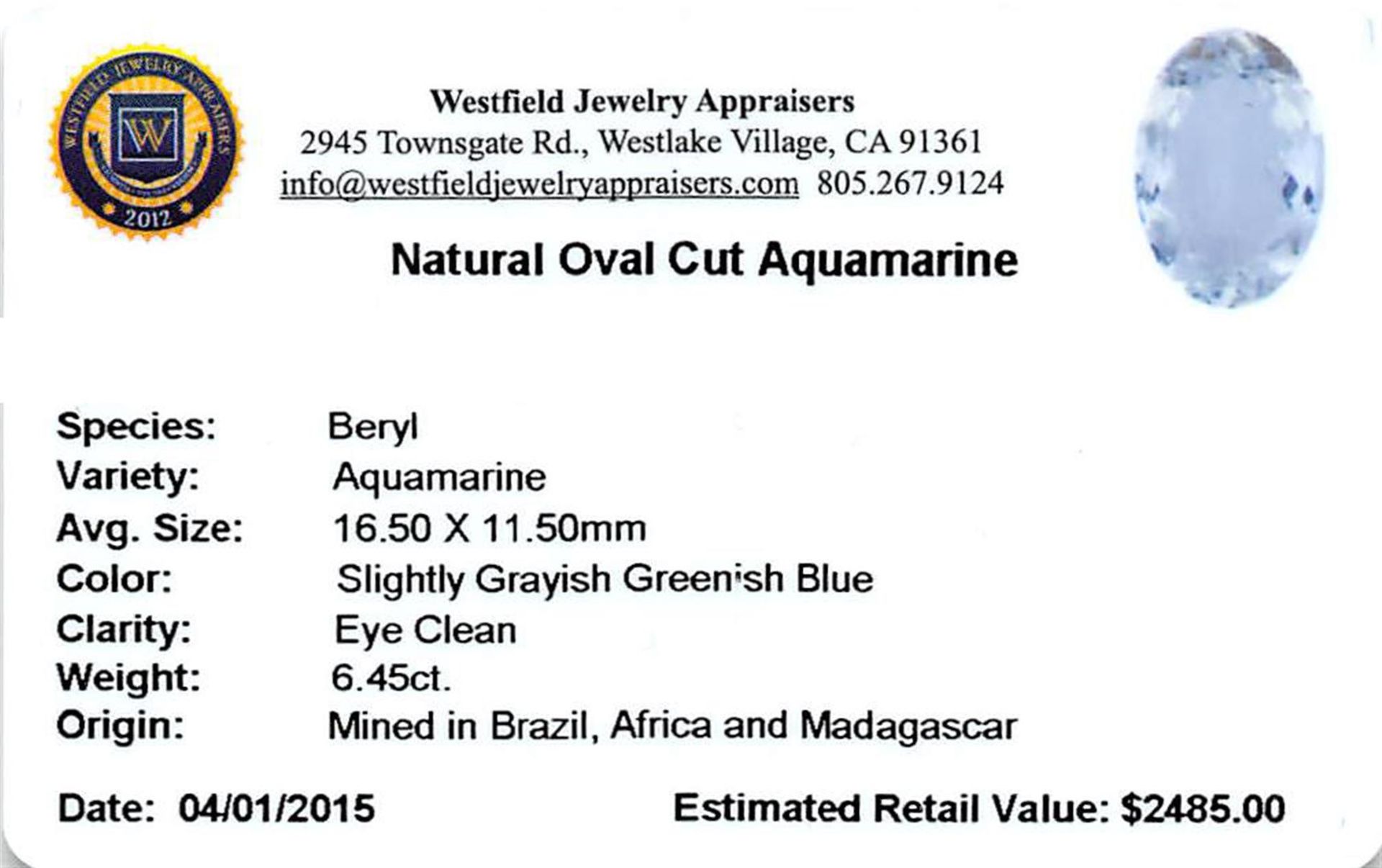 6.45 ctw Oval Aquamarine Parcel - Image 2 of 2