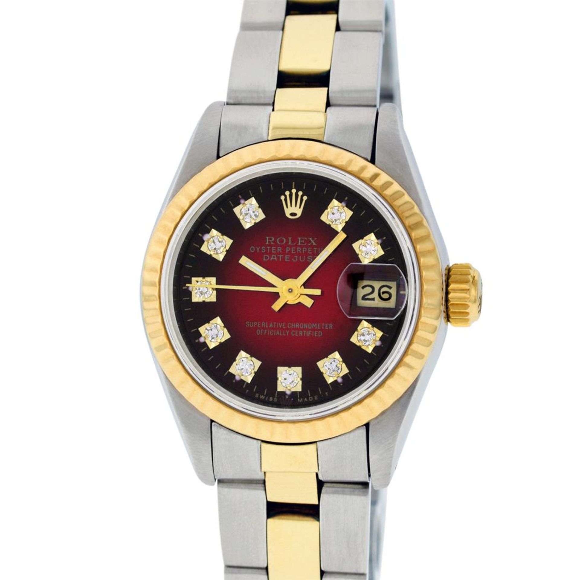 Rolex Ladies 2 Tone Red Vignette Diamond 26MM Datejust Wristwatch - Image 2 of 9