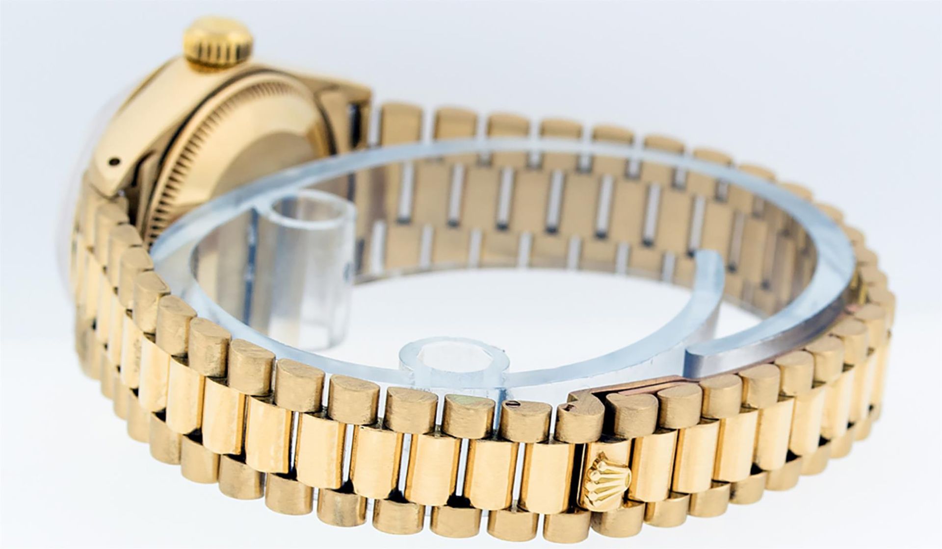 Rolex Ladies 18K Yellow Gold Blue Vignette Diamond Datejust President Wristwatch - Image 8 of 9