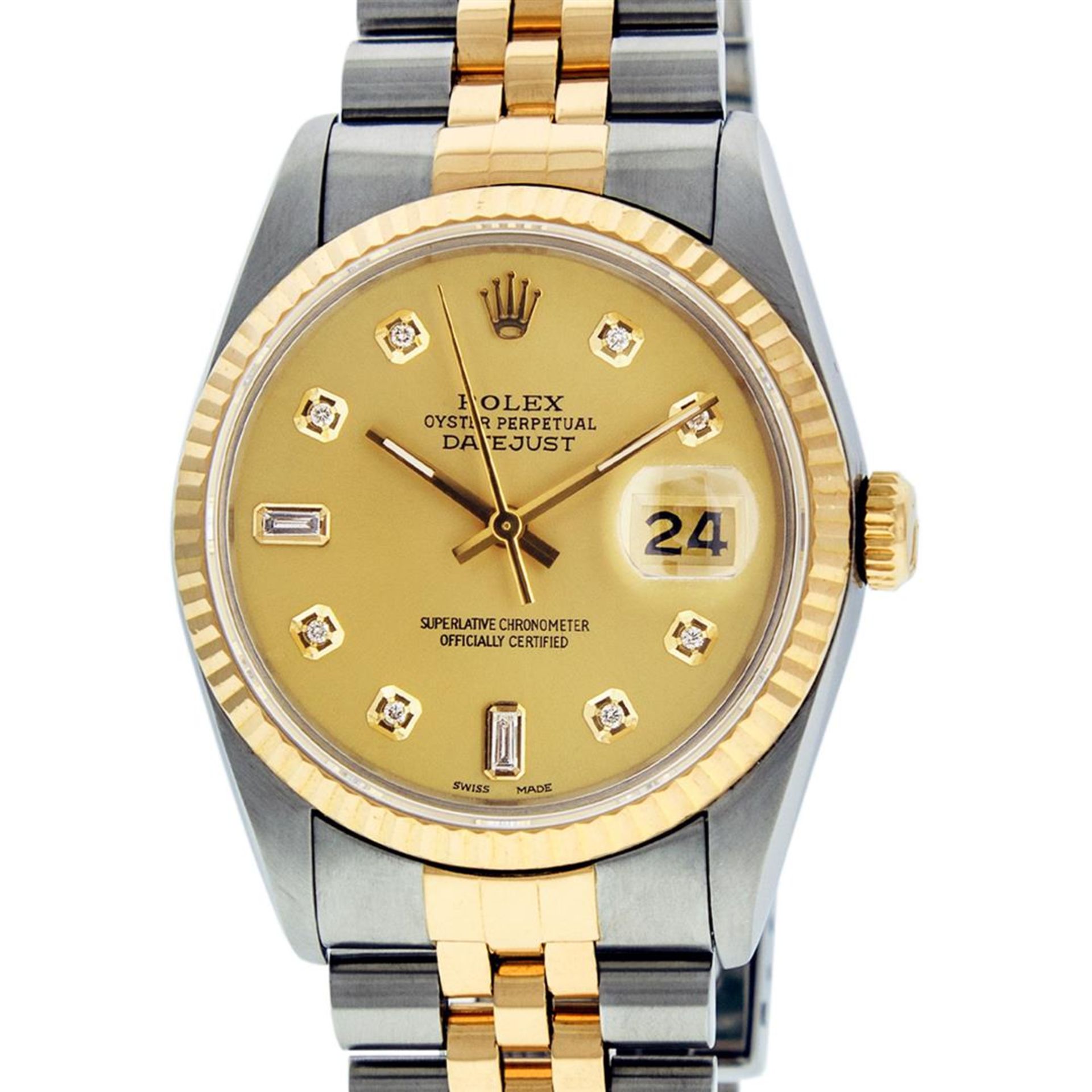 Rolex Mens 2 Tone Champagne Diamond 36MM Datejust Wristwatch