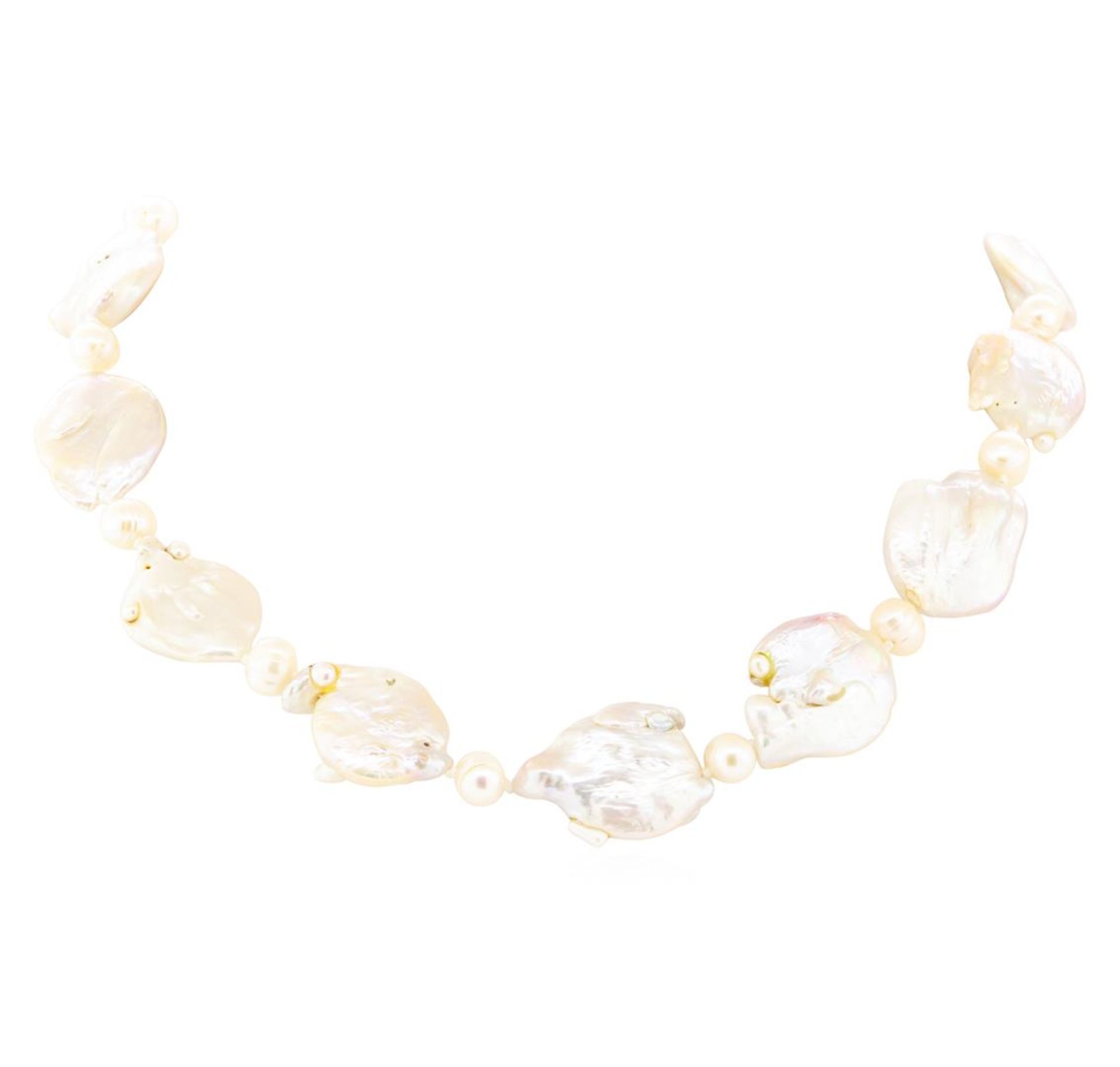 Baroque Coin Pearl Necklace - 18KT Yellow Gold