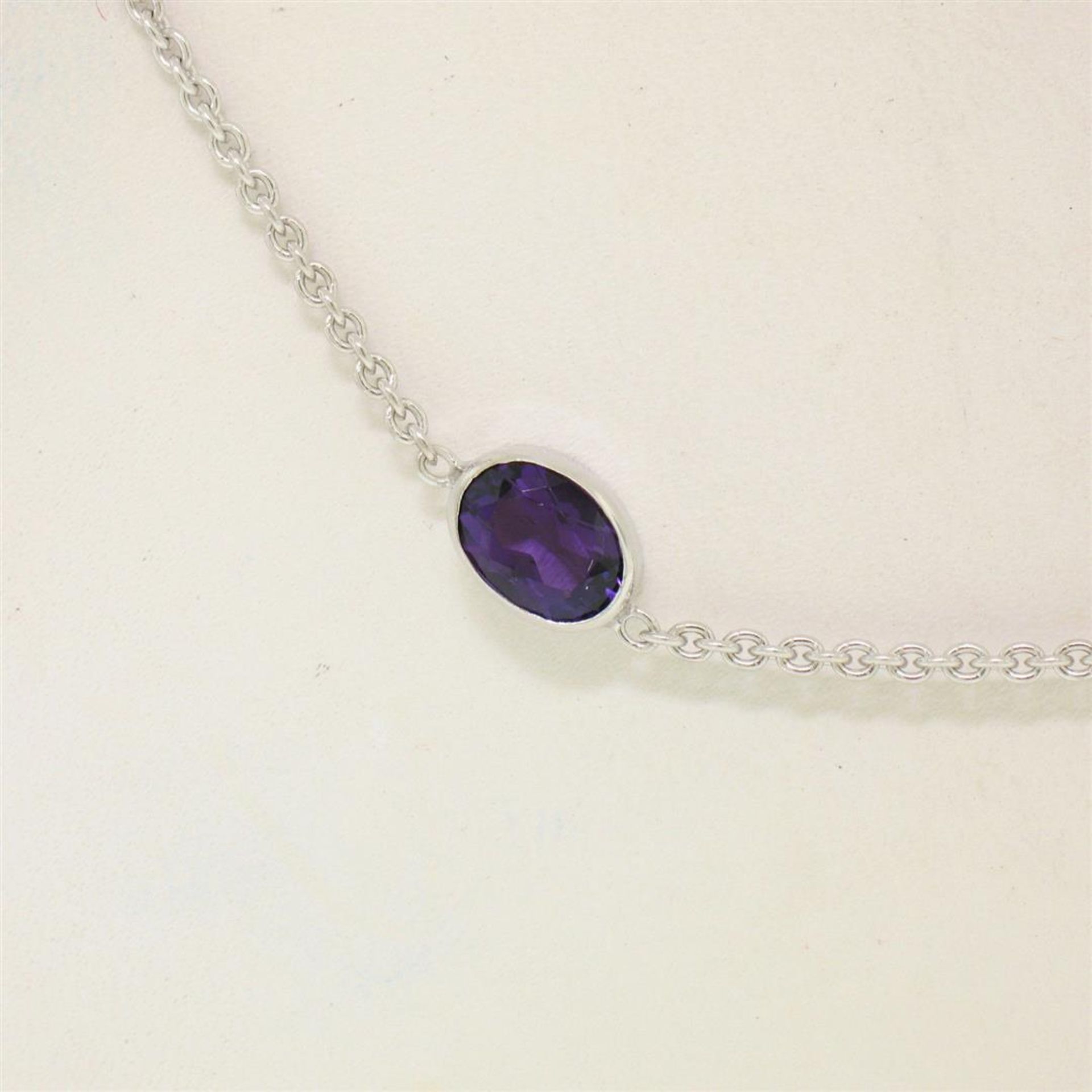 14k White Gold 8 ctw 8 Station Amethyst by the Yard 20" Cable Link Chain Necklac - Image 2 of 7