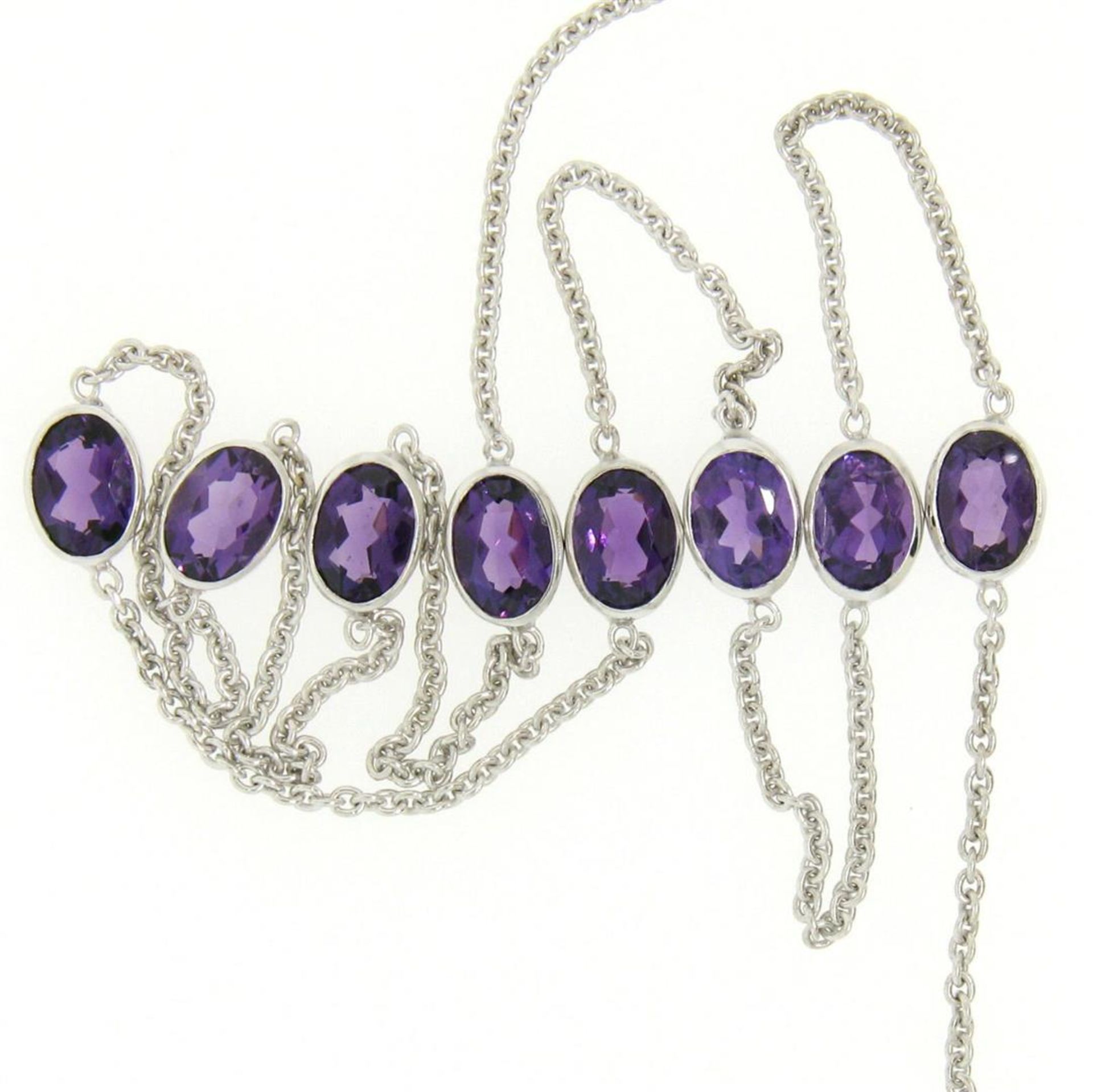 14k White Gold 8 ctw 8 Station Amethyst by the Yard 20" Cable Link Chain Necklac - Image 4 of 7