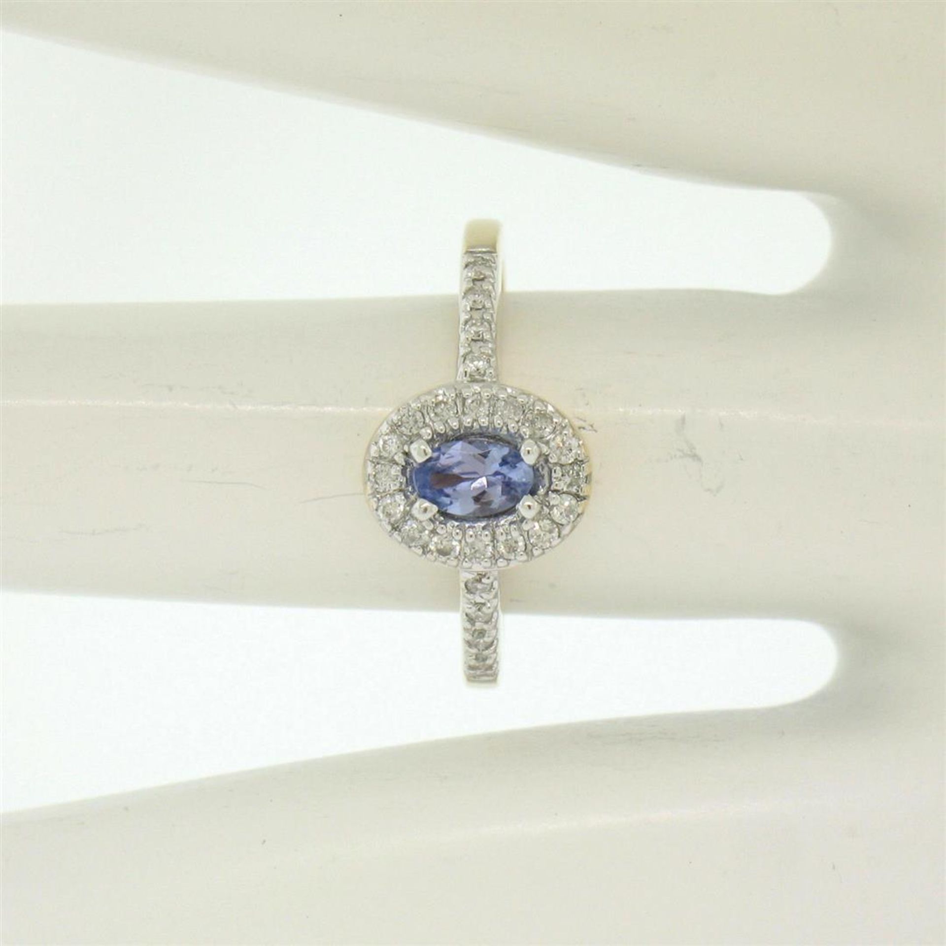 NEW Petite 14K Yellow Gold 0.50 ctw Oval Cut Tanzanite Ring w/ Round Diamond Hal - Image 8 of 8