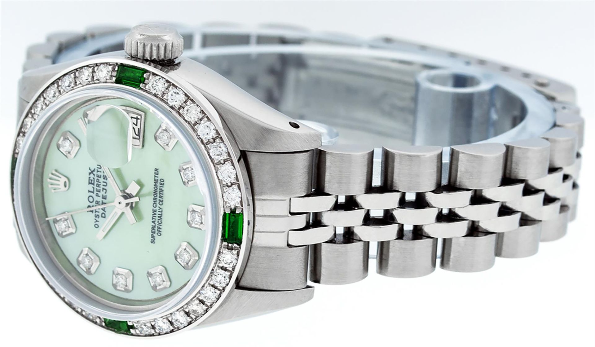 Rolex Ladies Stainless Steel Green MOP Diamond Datejust Wristwatch - Image 9 of 9