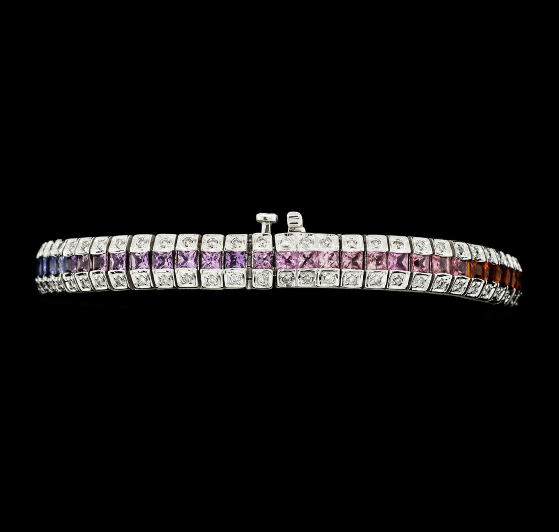 9.26 ctw Princess Multi-Color Sapphire And Round Brilliant Cut Diamond Bracelet - Image 3 of 5