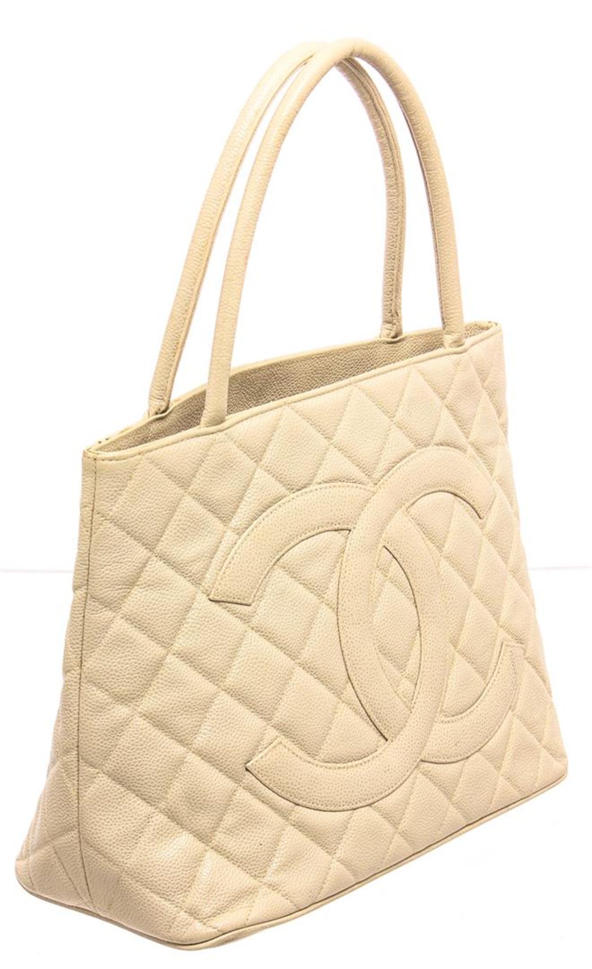 Chanel Cream Caviar Leather Reissue Medallion Tote - Image 2 of 7