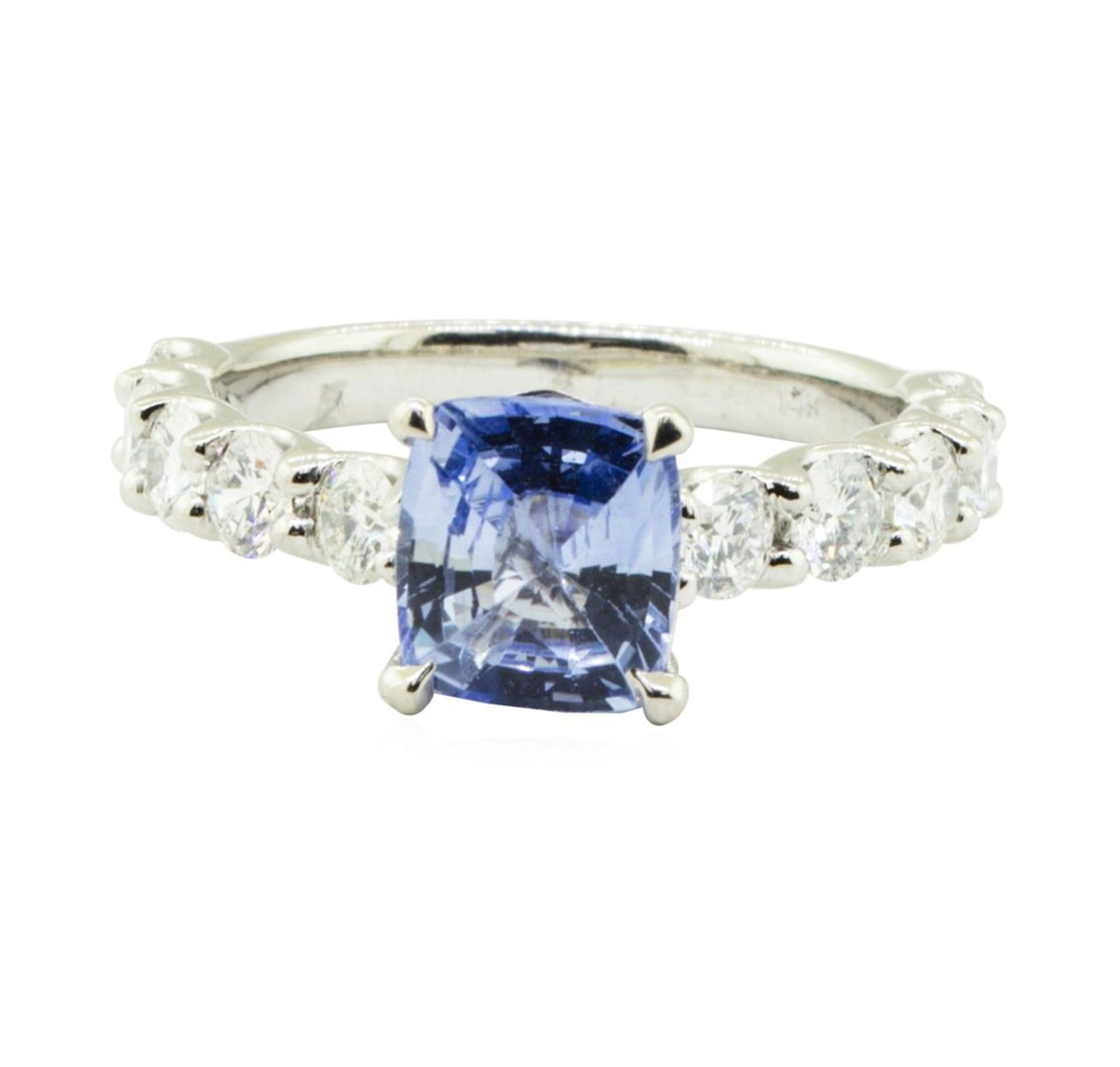 3.86 ctw Rectangular Cushion Brilliant Blue Sapphire And Diamond Ring - 14KT Whi - Image 2 of 5