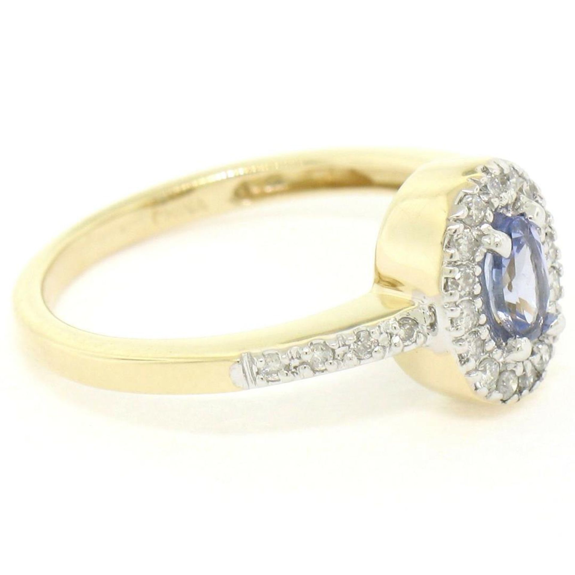 NEW Petite 14K Yellow Gold 0.50 ctw Oval Cut Tanzanite Ring w/ Round Diamond Hal - Image 3 of 8