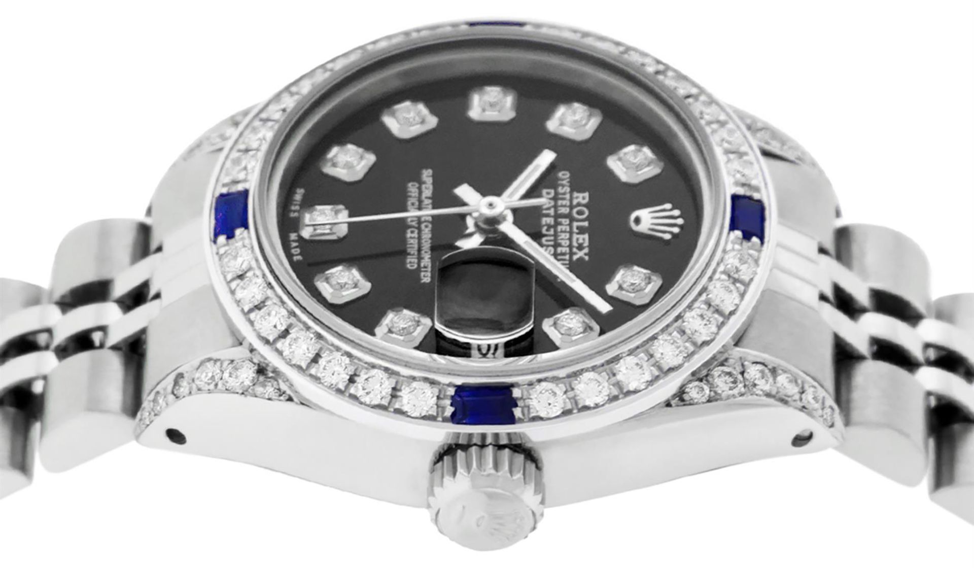 Rolex Ladies Stainless Steel Black Diamond Lugs & Sapphire Datejust 26MM - Image 4 of 9