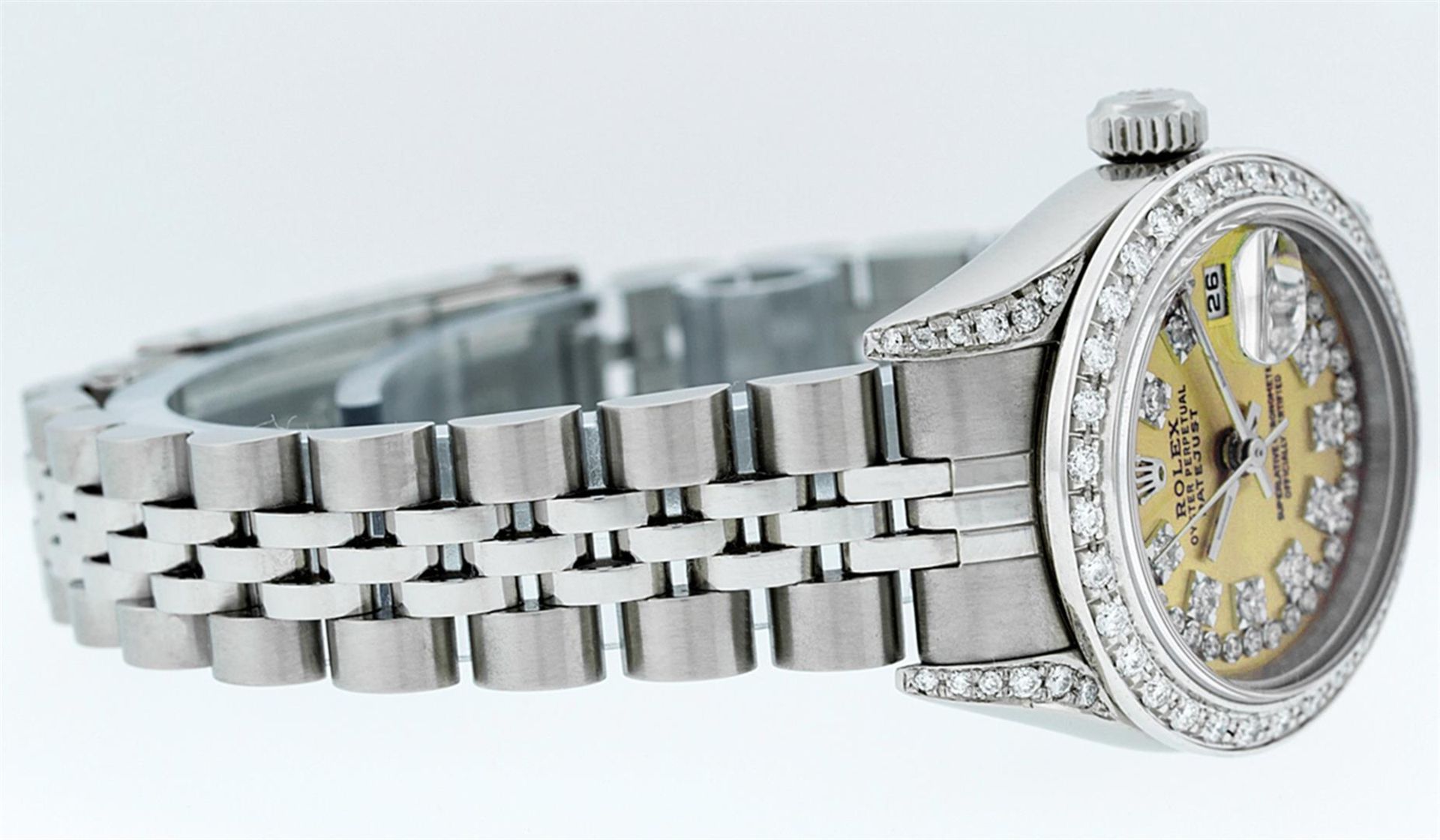 Rolex Ladies Stainless Steel Quickset Yellow Diamond Lugs Jubilee Datejust Wrist - Image 4 of 9