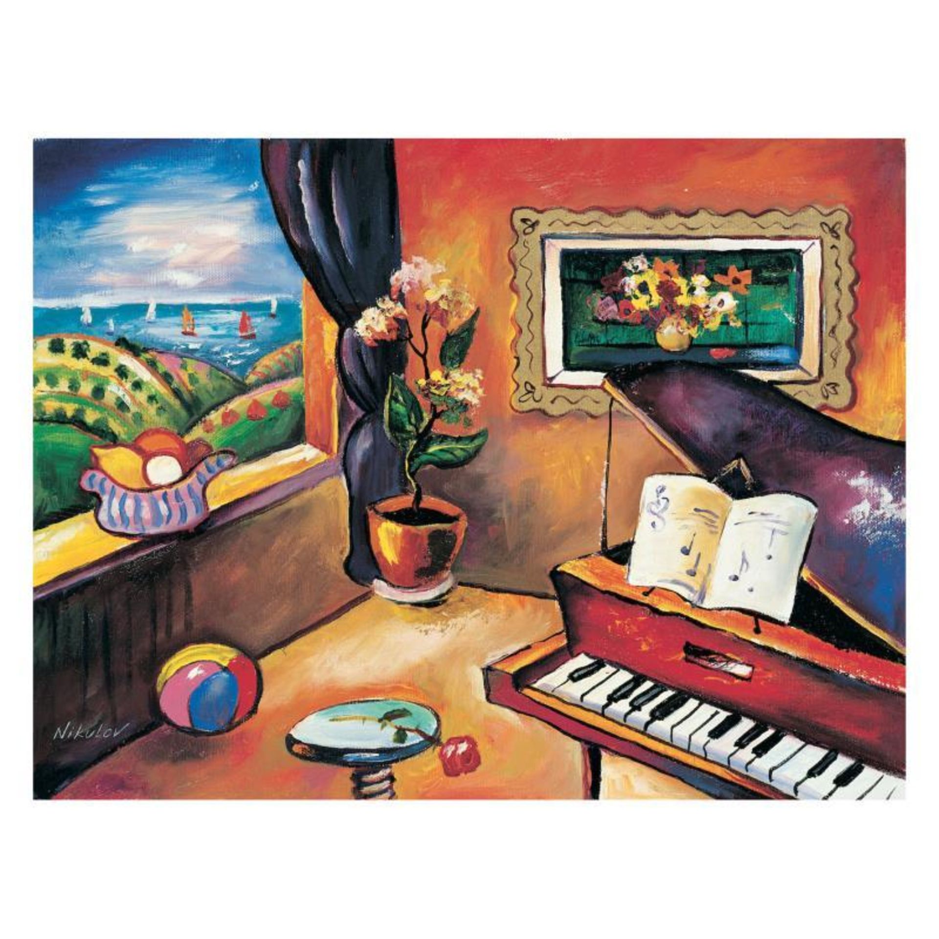 Oleg Nikulov, "Piano with Countryside View" Hand Signed Limited Edition Giclee o