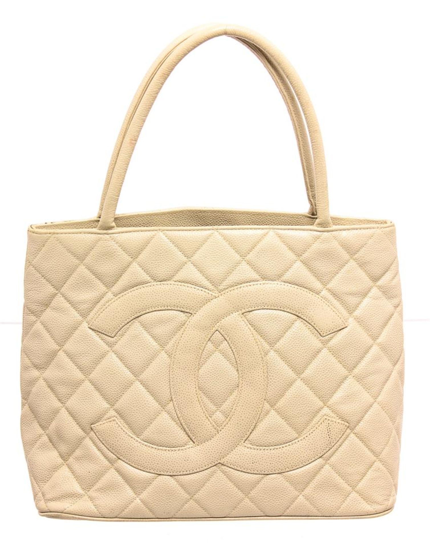 Chanel Cream Caviar Leather Reissue Medallion Tote - Image 3 of 7