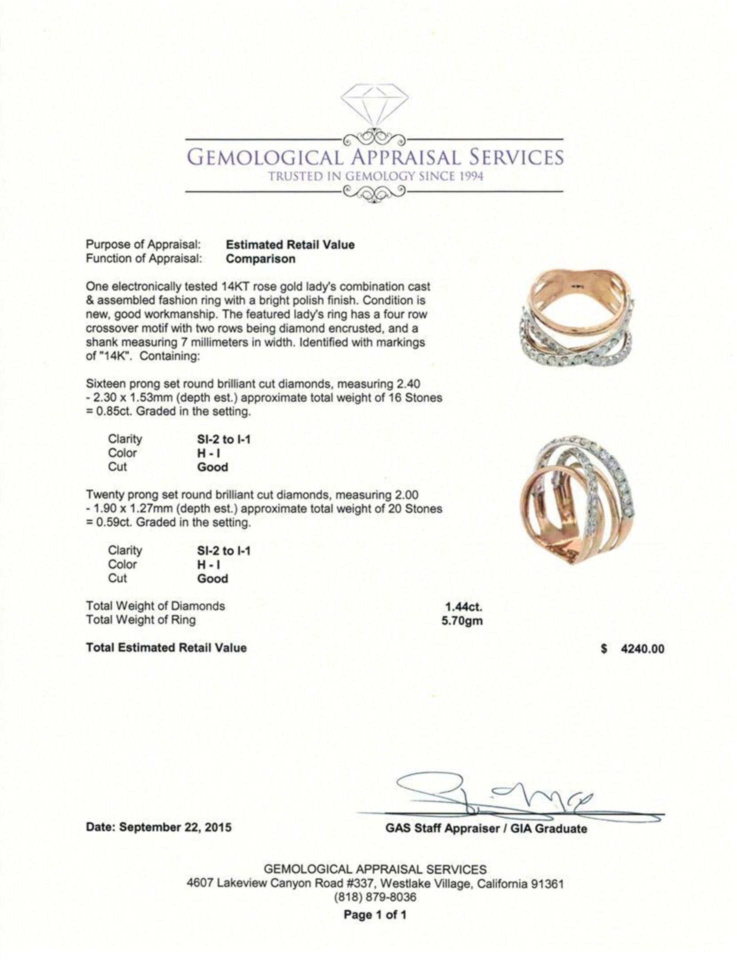 1.44 ctw Diamond Ring - 14KT Rose Gold - Image 3 of 3